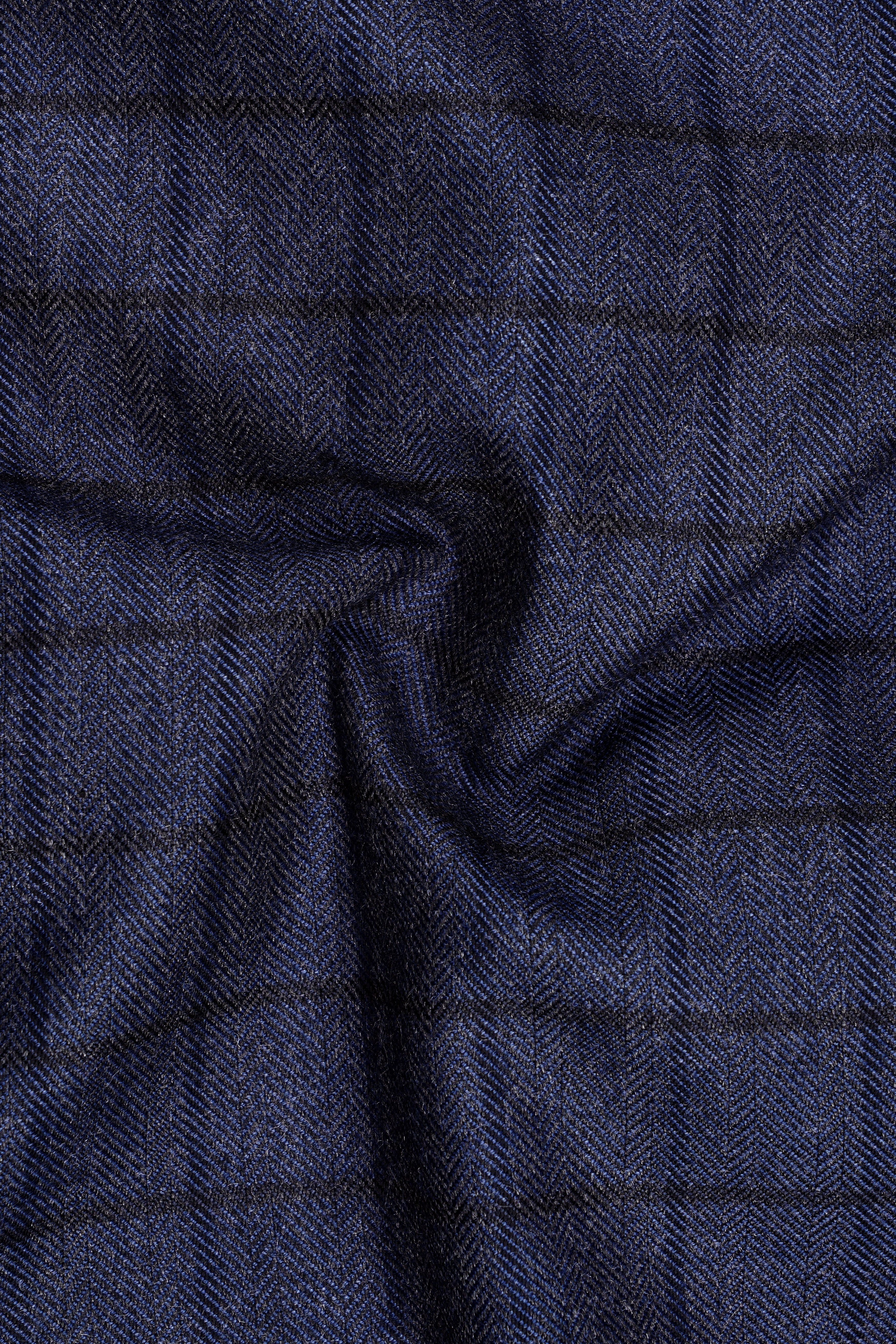 Ebony Clay Blue Windowpane Tweed Double Breasted Blazer