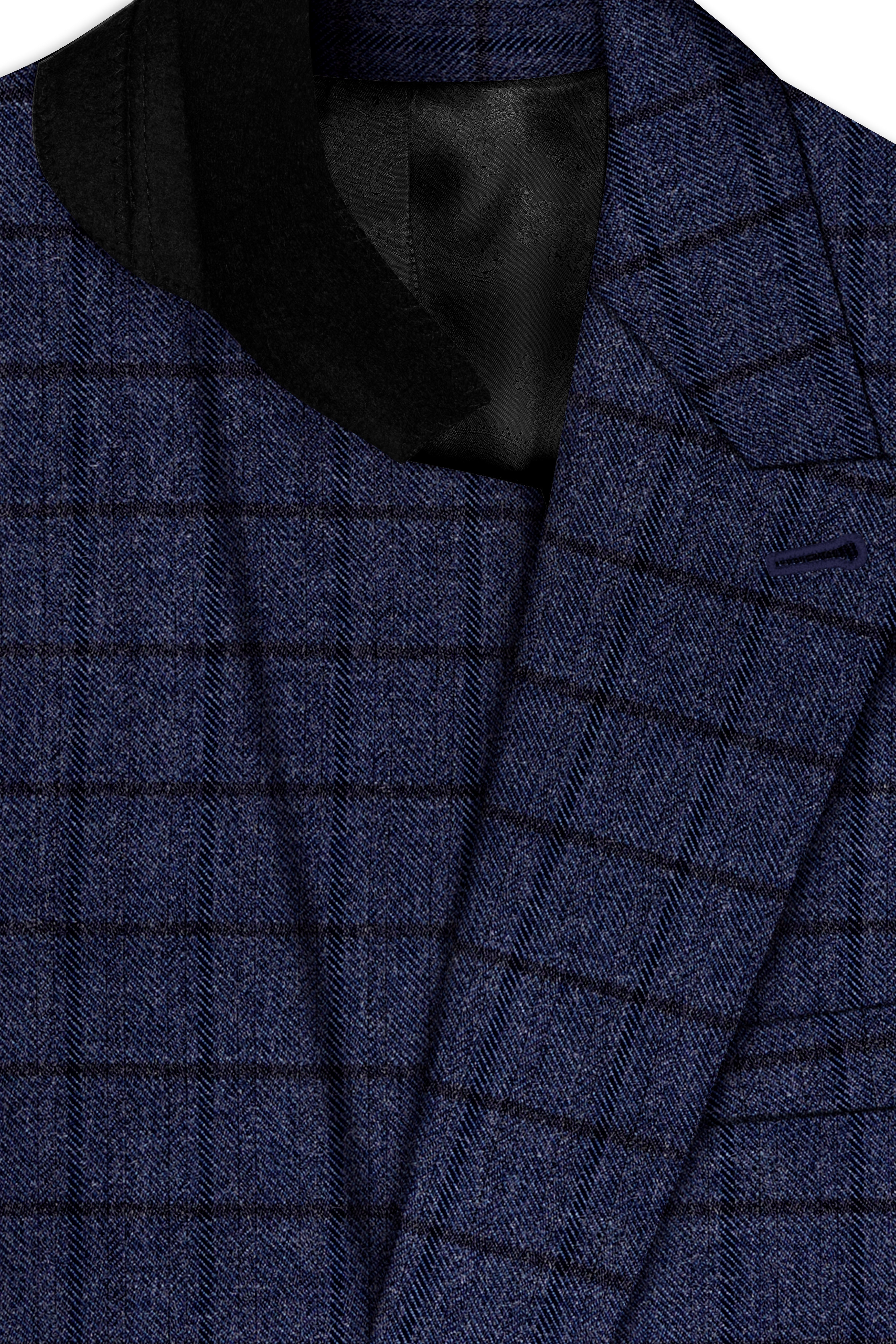 Ebony Clay Blue Windowpane Tweed Double Breasted Blazer
