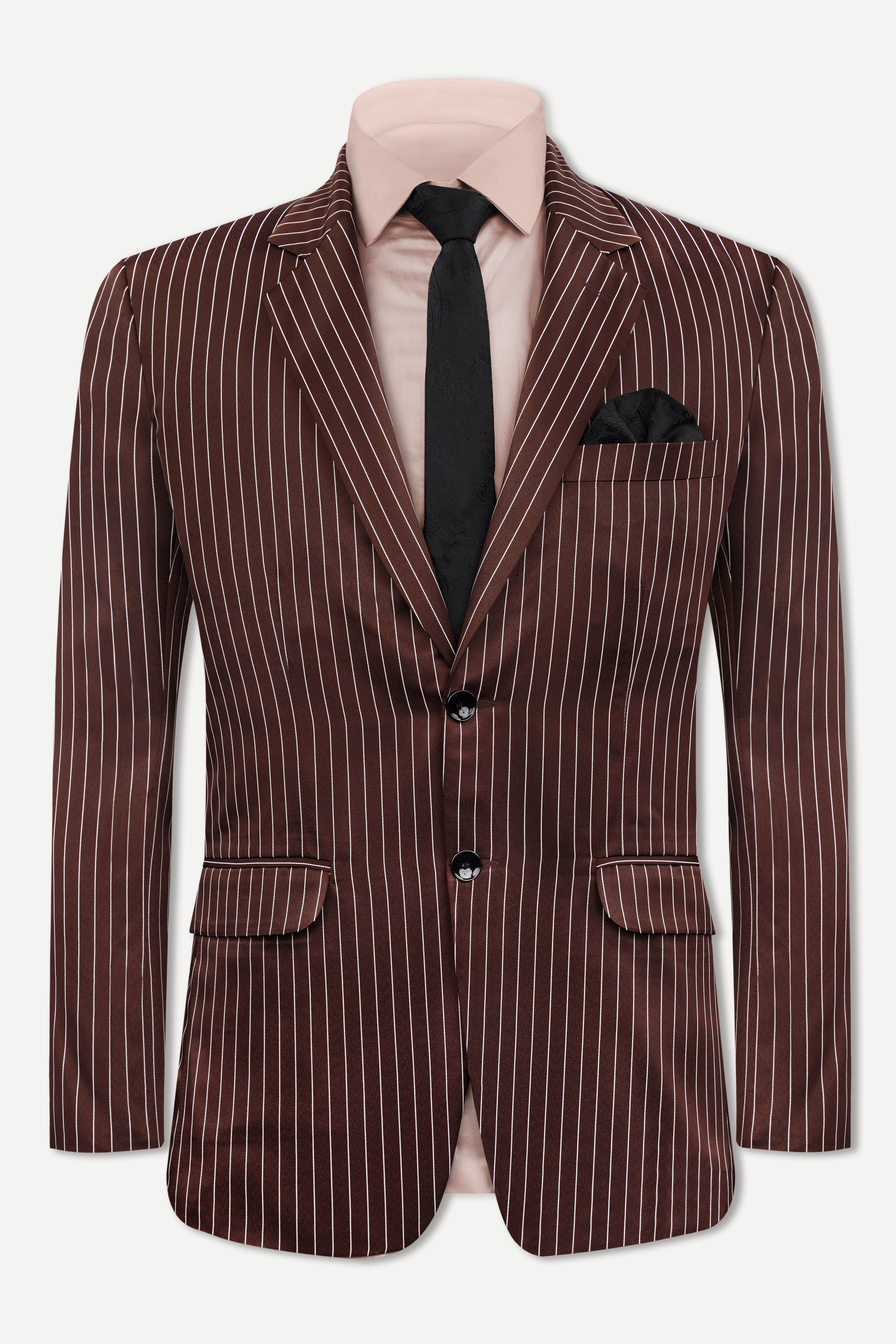 Cork Brown and White Striped Wool Rich Blazer BL3083-SB-36, BL3083-SB-38, BL3083-SB-40, BL3083-SB-42, BL3083-SB-44, BL3083-SB-46, BL3083-SB-48, BL3083-SB-50, BL3083-SB-52, BL3083-SB-54, BL3083-SB-56, BL3083-SB-58, BL3083-SB-60