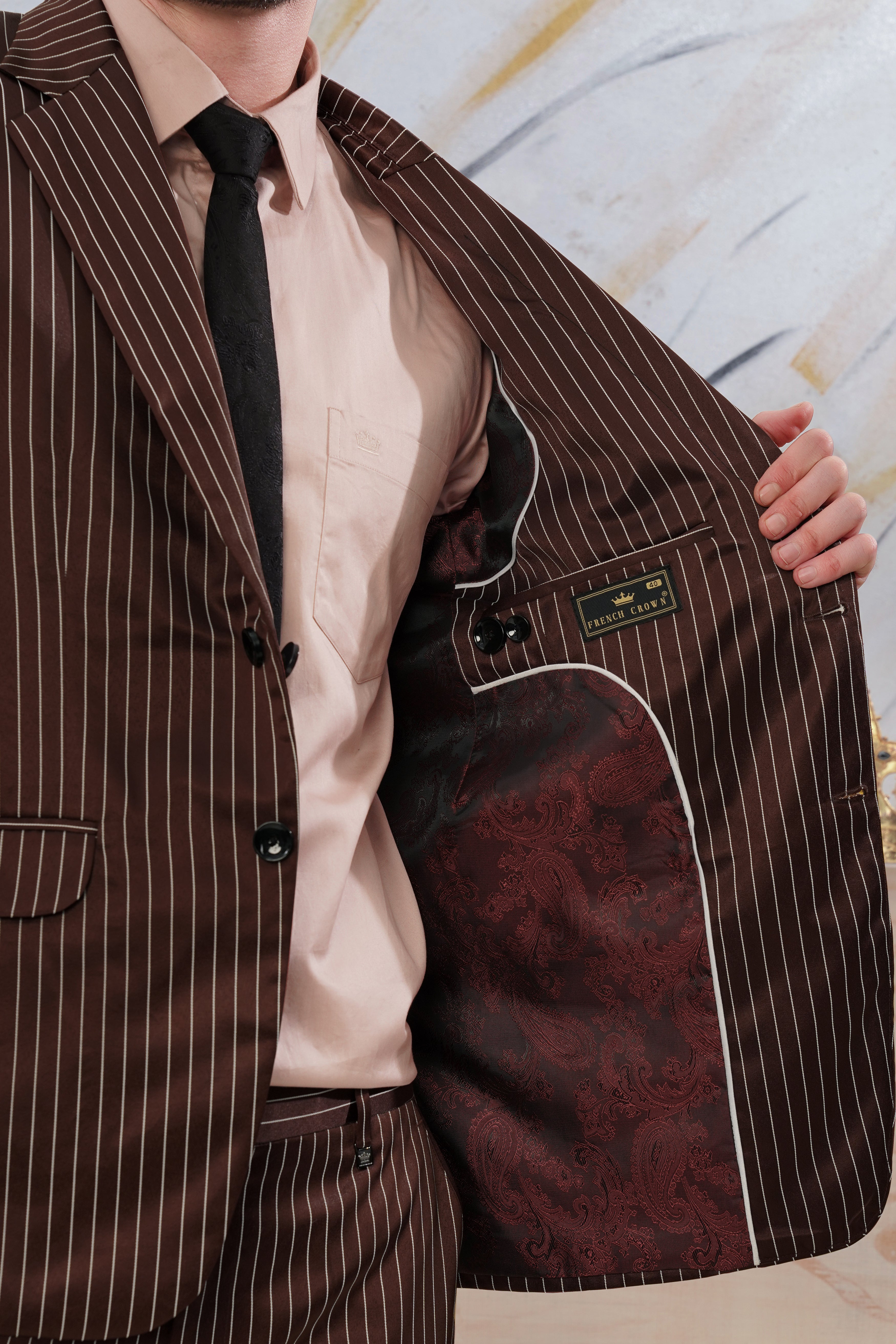 Cork Brown and White Striped Wool Rich Blazer BL3083-SB-36, BL3083-SB-38, BL3083-SB-40, BL3083-SB-42, BL3083-SB-44, BL3083-SB-46, BL3083-SB-48, BL3083-SB-50, BL3083-SB-52, BL3083-SB-54, BL3083-SB-56, BL3083-SB-58, BL3083-SB-60