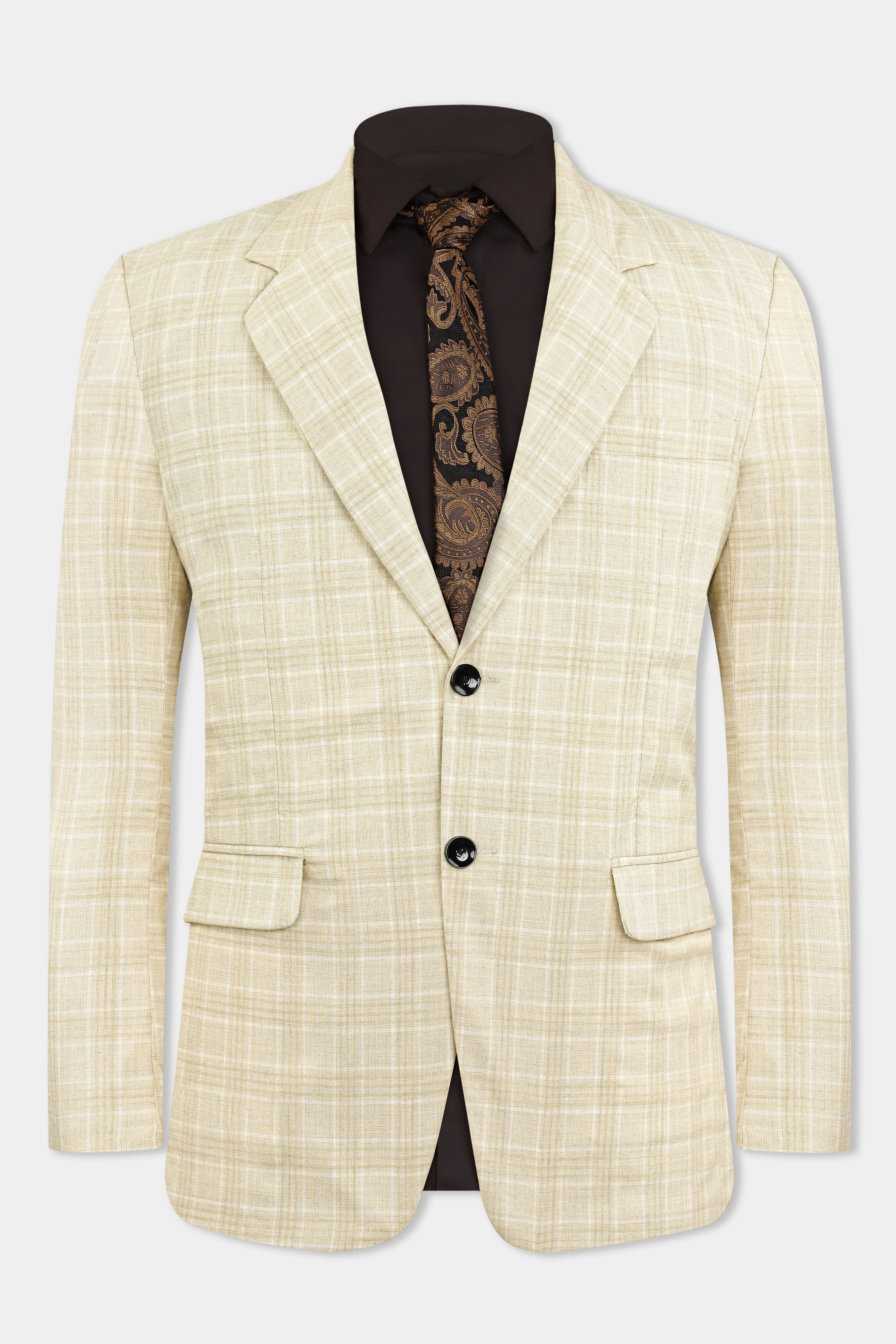Hampton Beige Wool Rich Plaid Single Breasted Blazer BL3085-SB-36, BL3085-SB-38, BL3085-SB-40, BL3085-SB-42, BL3085-SB-44, BL3085-SB-46, BL3085-SB-48, BL3085-SB-50, BL3085-SB-52, BL3085-SB-54, BL3085-SB-56, BL3085-SB-58, BL3085-SB-60