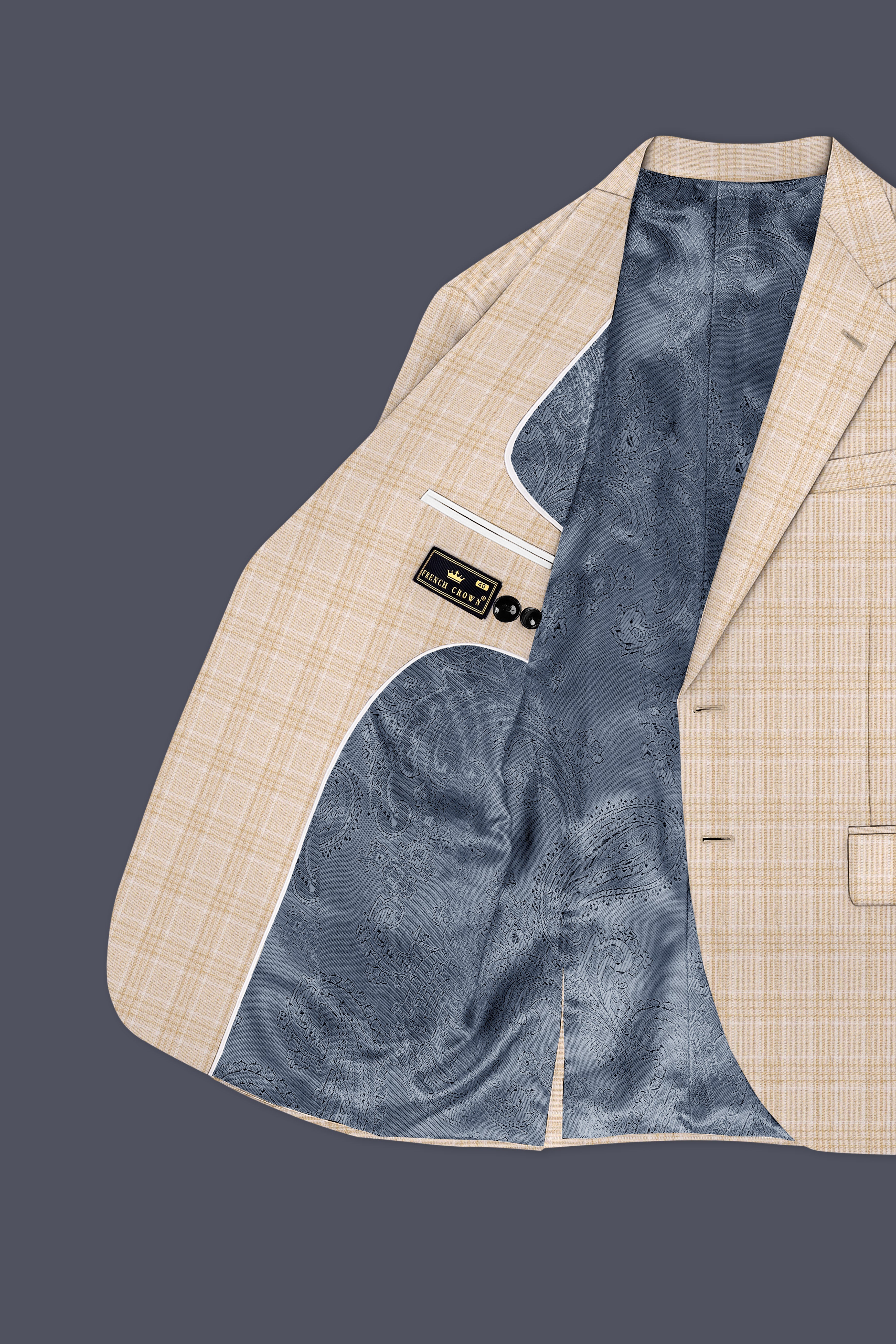 Hampton Beige Wool Rich Plaid Single Breasted Blazer
