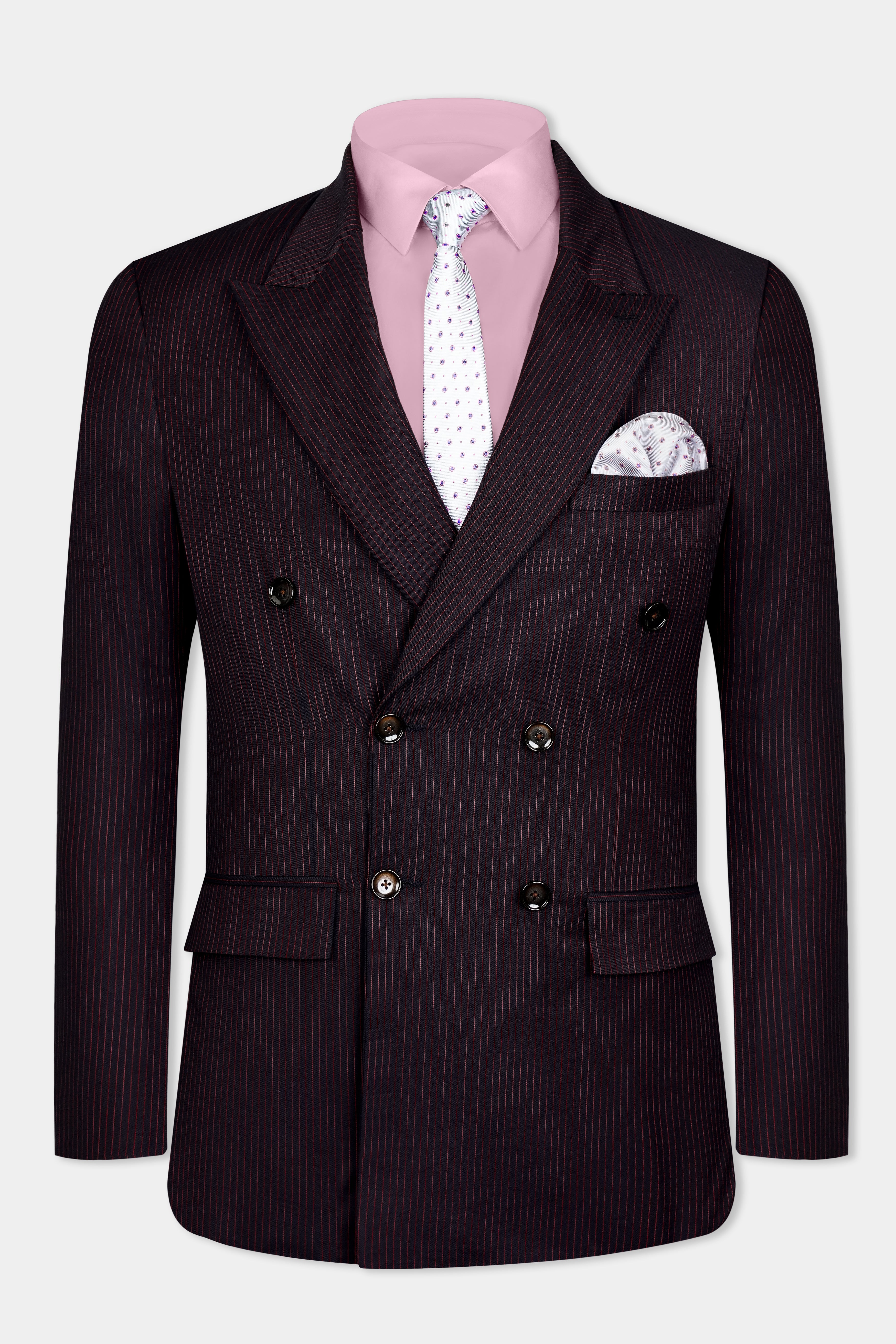Onyx Maroon and Mandy Pink Striped Double Breasted Wool Rich Blazer BL3087-DB-36, BL3087-DB-38, BL3087-DB-40, BL3087-DB-42, BL3087-DB-44, BL3087-DB-46, BL3087-DB-48, BL3087-DB-50, BL3087-DB-52, BL3087-DB-54, BL3087-DB-56, BL3087-DB-58, BL3087-DB-60