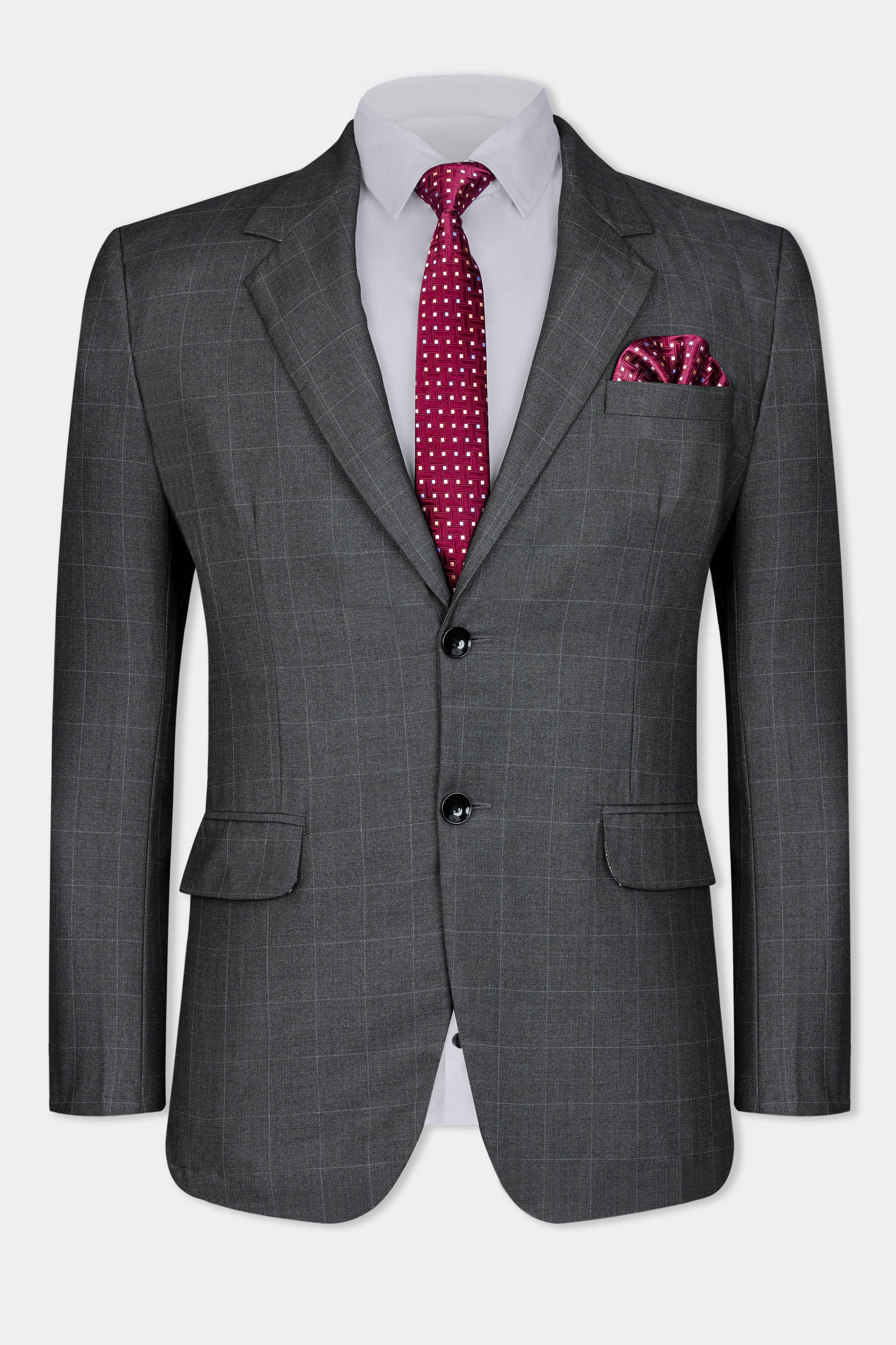 Arsenic Gray Windowpane Wool Rich Single Breasted Blazer BL3094-SB-36, BL3094-SB-38, BL3094-SB-40, BL3094-SB-42, BL3094-SB-44, BL3094-SB-46, BL3094-SB-48, BL3094-SB-50, BL3094-SB-52, BL3094-SB-54, BL3094-SB-56, BL3094-SB-58, BL3094-SB-60