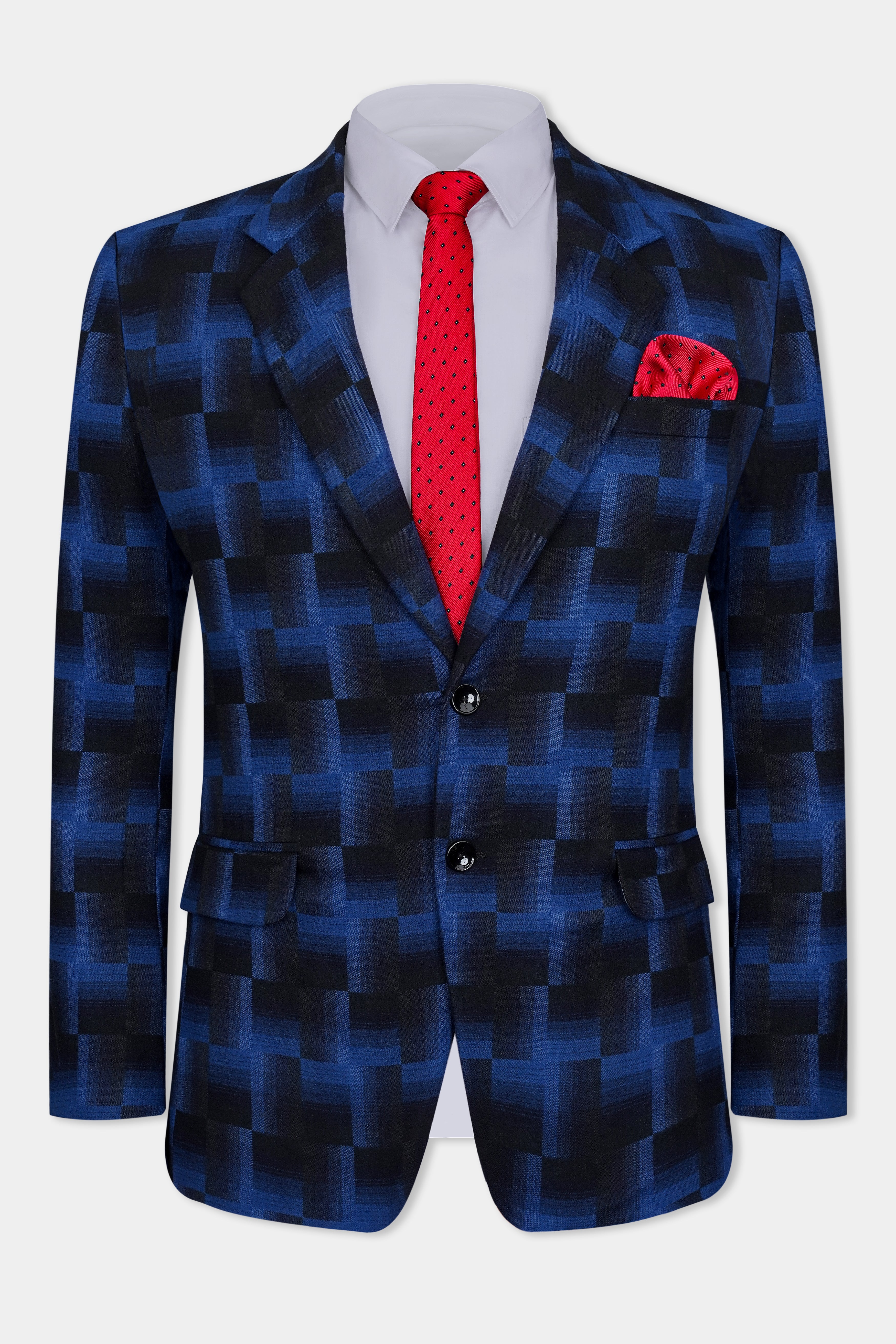 Marine Blue and Black Geometric Pattern Wool Rich Blazer BL3097-SB-36, BL3097-SB-38, BL3097-SB-40, BL3097-SB-42, BL3097-SB-44, BL3097-SB-46, BL3097-SB-48, BL3097-SB-50, BL3097-SB-52, BL3097-SB-54, BL3097-SB-56, BL3097-SB-58, BL3097-SB-60