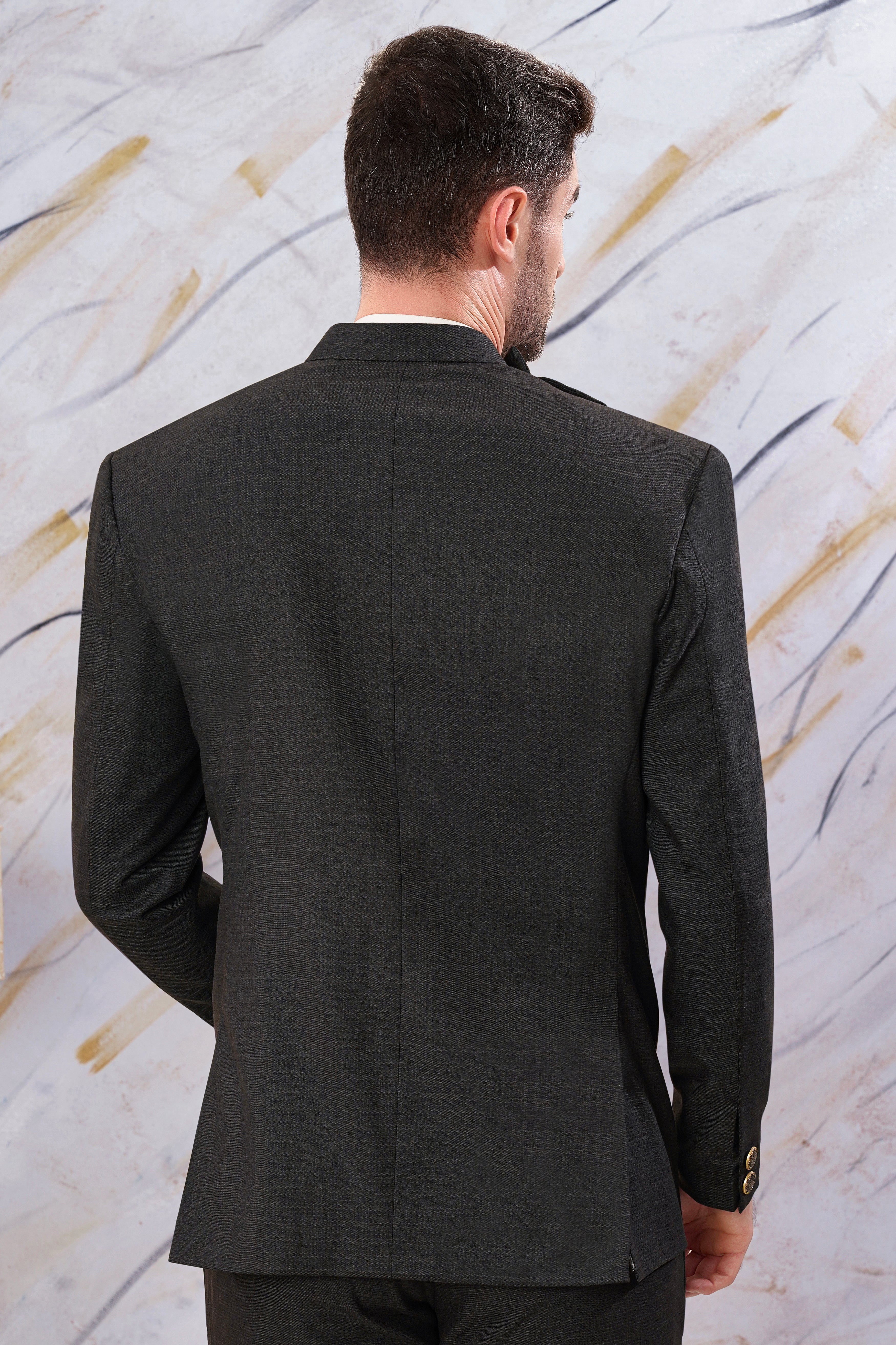 Zeus Black Subtle Checkered Wool Rich Cross Buttoned Bandhgala Blazer BL3100-CBG2-36, BL3100-CBG2-38, BL3100-CBG2-40, BL3100-CBG2-42, BL3100-CBG2-44, BL3100-CBG2-46, BL3100-CBG2-48, BL3100-CBG2-50, BL3100-CBG2-52, BL3100-CBG2-54, BL3100-CBG2-56, BL3100-CBG2-58, BL3100-CBG2-60