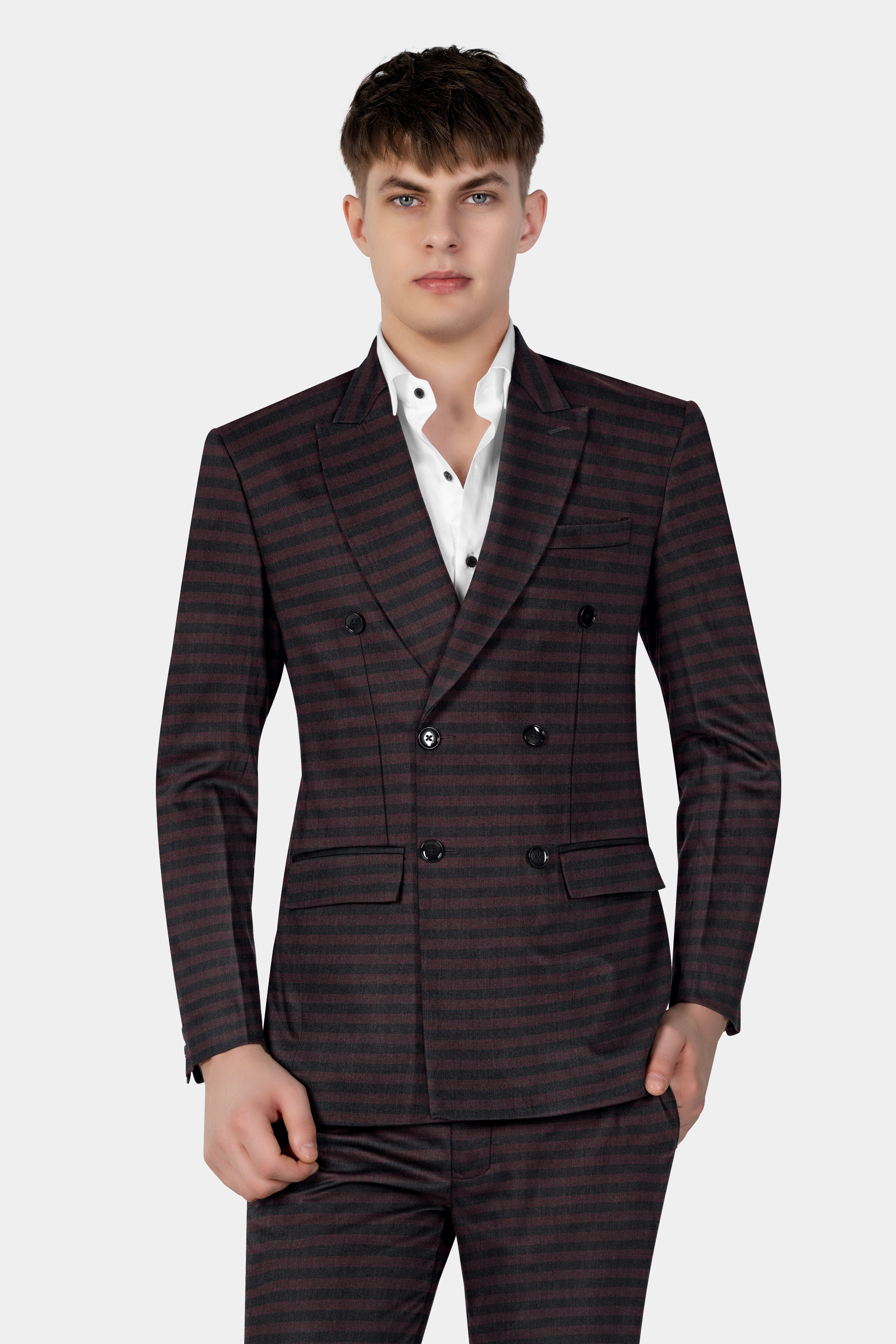 Gondola Brown and Mirage Blue Striped Wool Rich Double Breasted Sports Blazer