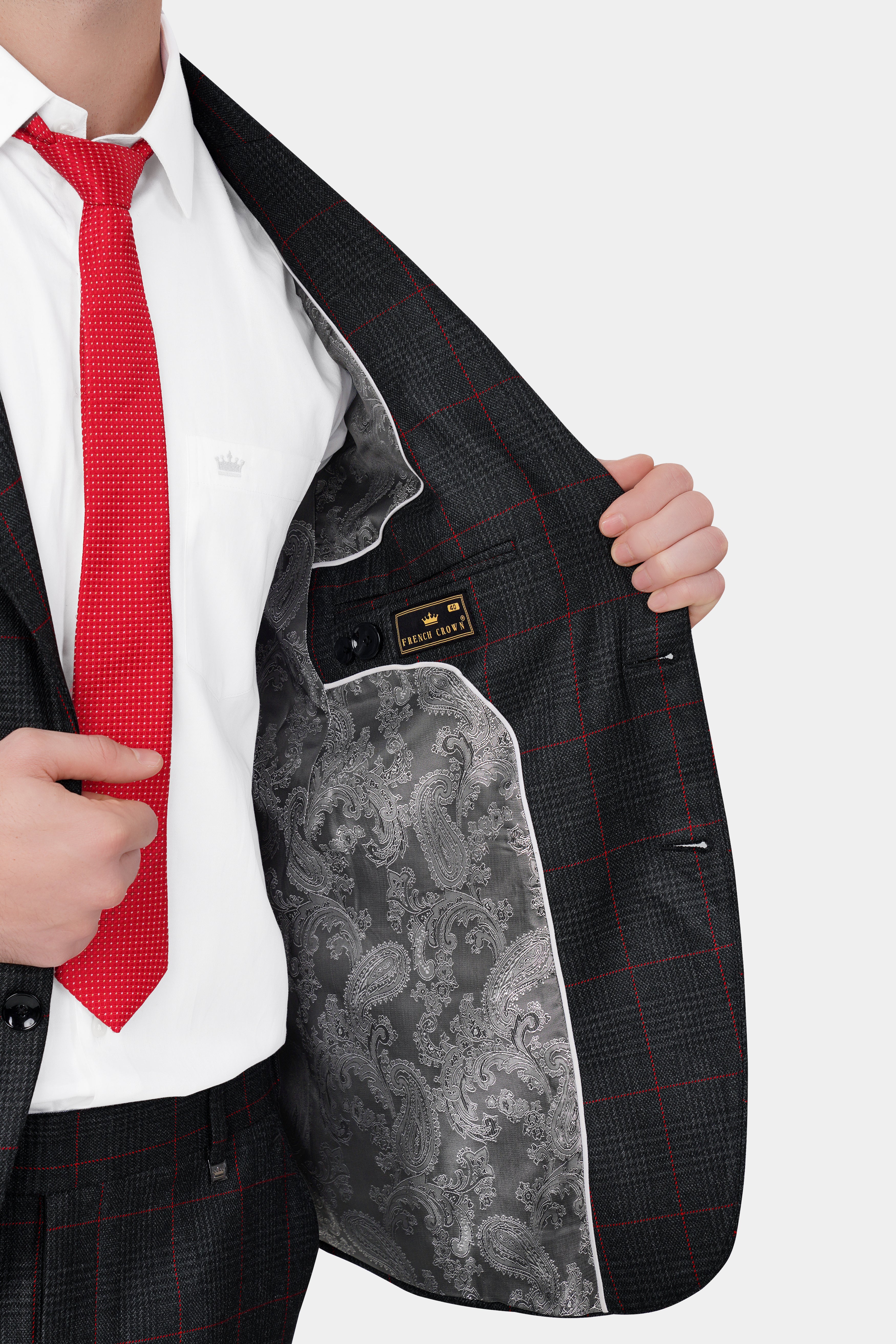 Bunker Black and Maple Red Windowpane Tweed Blazer BL3124-SB-36, BL3124-SB-38, BL3124-SB-40, BL3124-SB-42, BL3124-SB-44, BL3124-SB-46, BL3124-SB-48, BL3124-SB-50, BL3124-SB-52, BL3124-SB-54, BL3124-SB-56, BL3124-SB-58, BL3124-SB-60