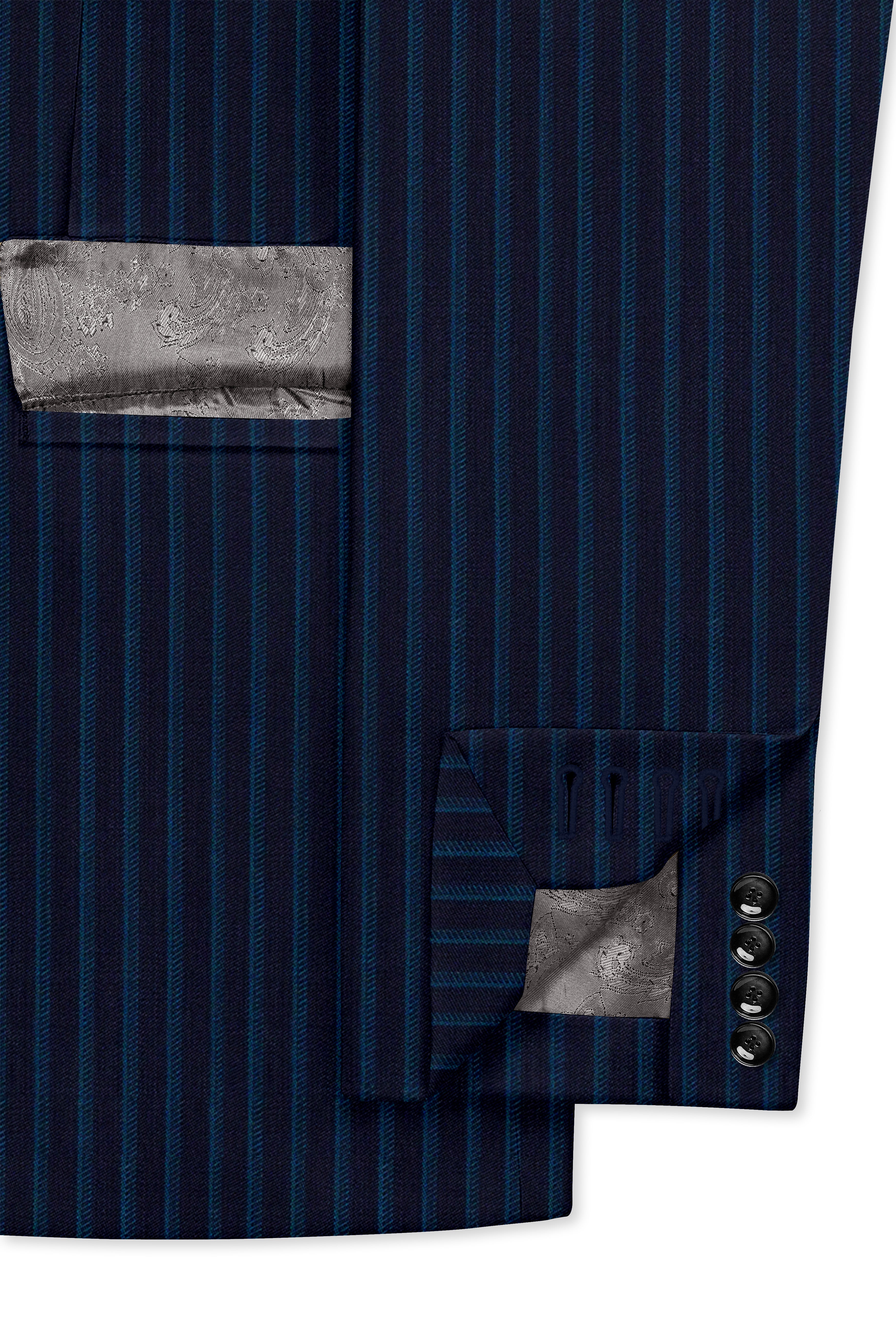 Ebony Blue and Marine Blue Pinstriped Wool Rich Blazer