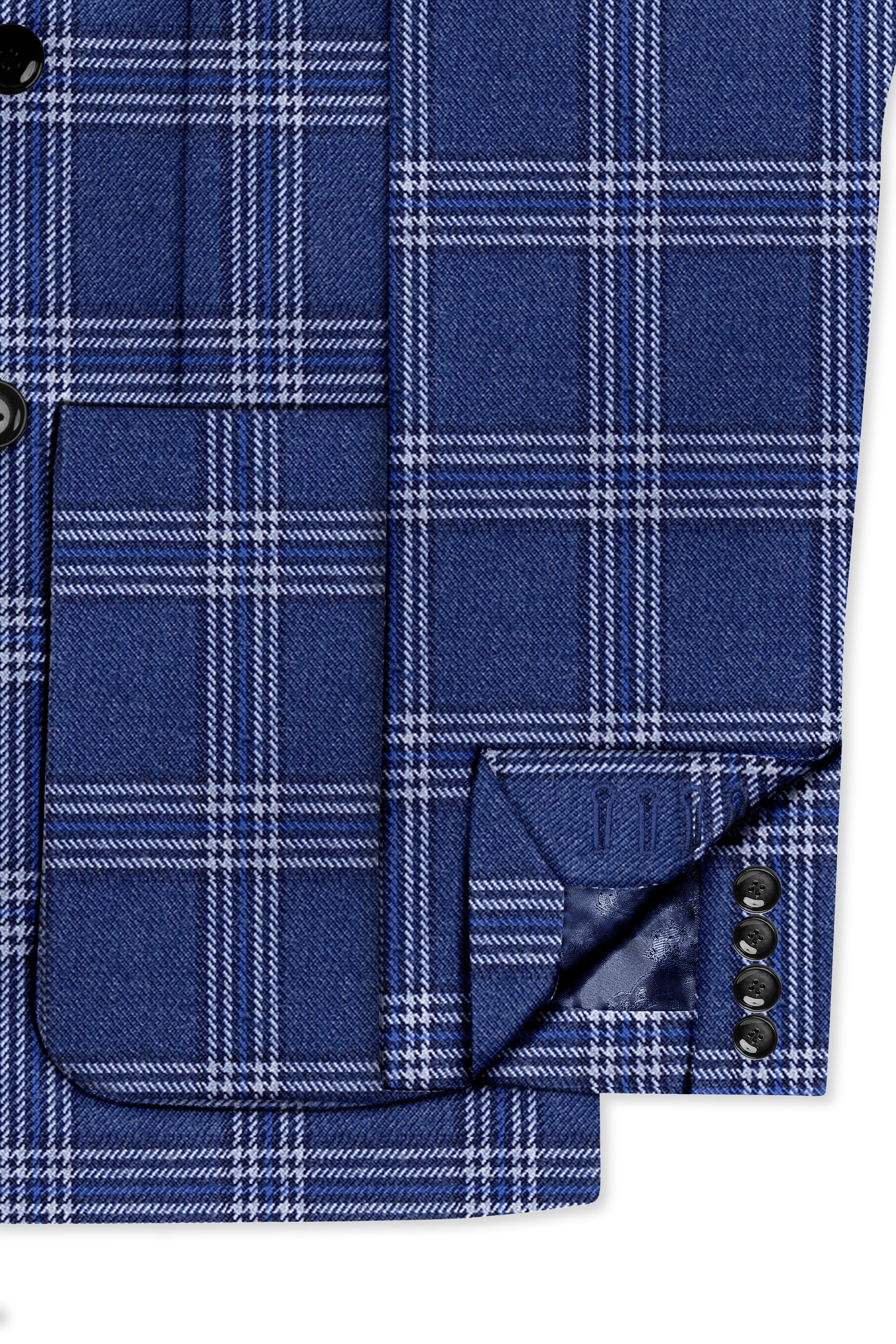 Cloud Blue and White Plaid Tweed Double Breasted Blazer