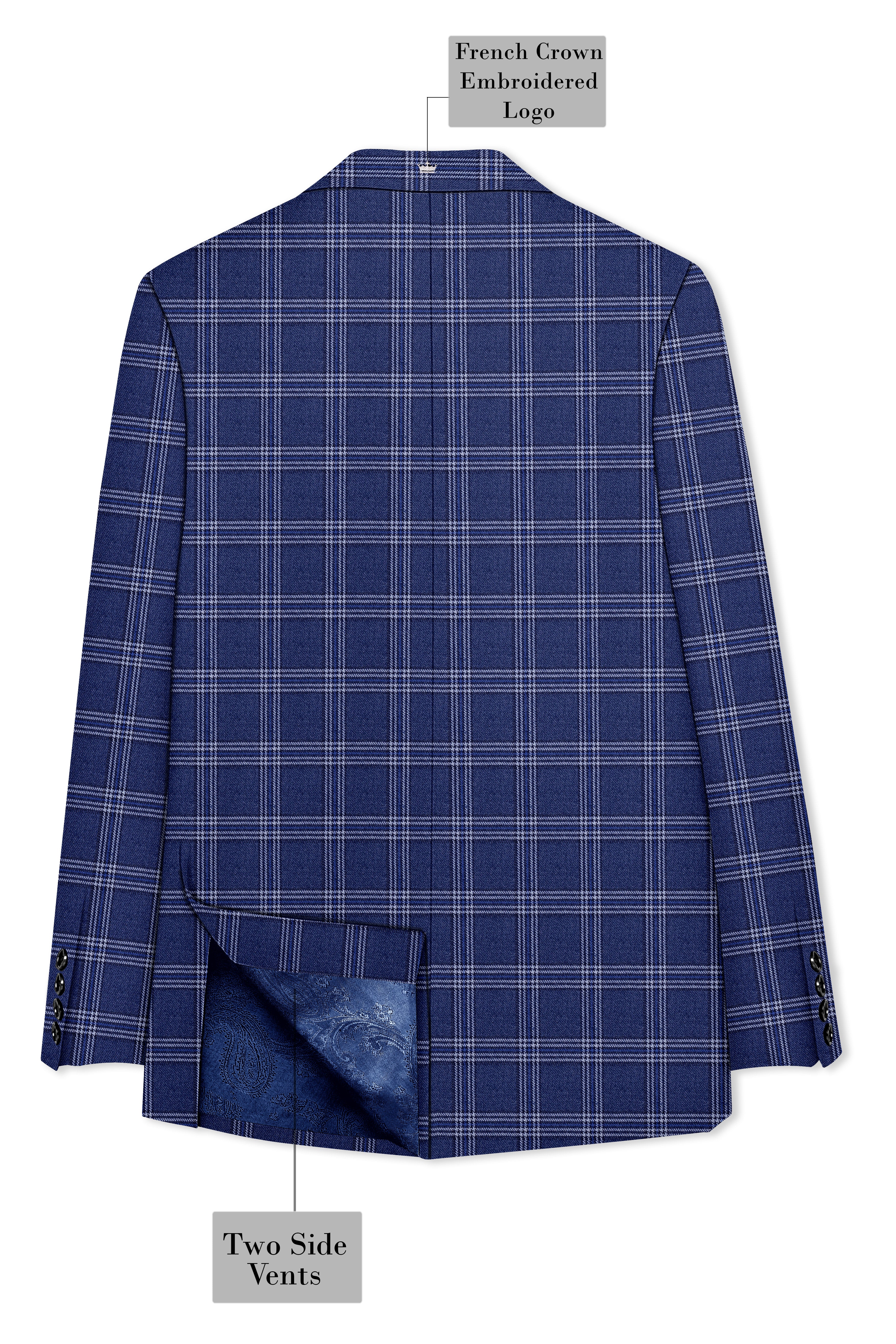 Cloud Blue and White Plaid Tweed Double Breasted Blazer