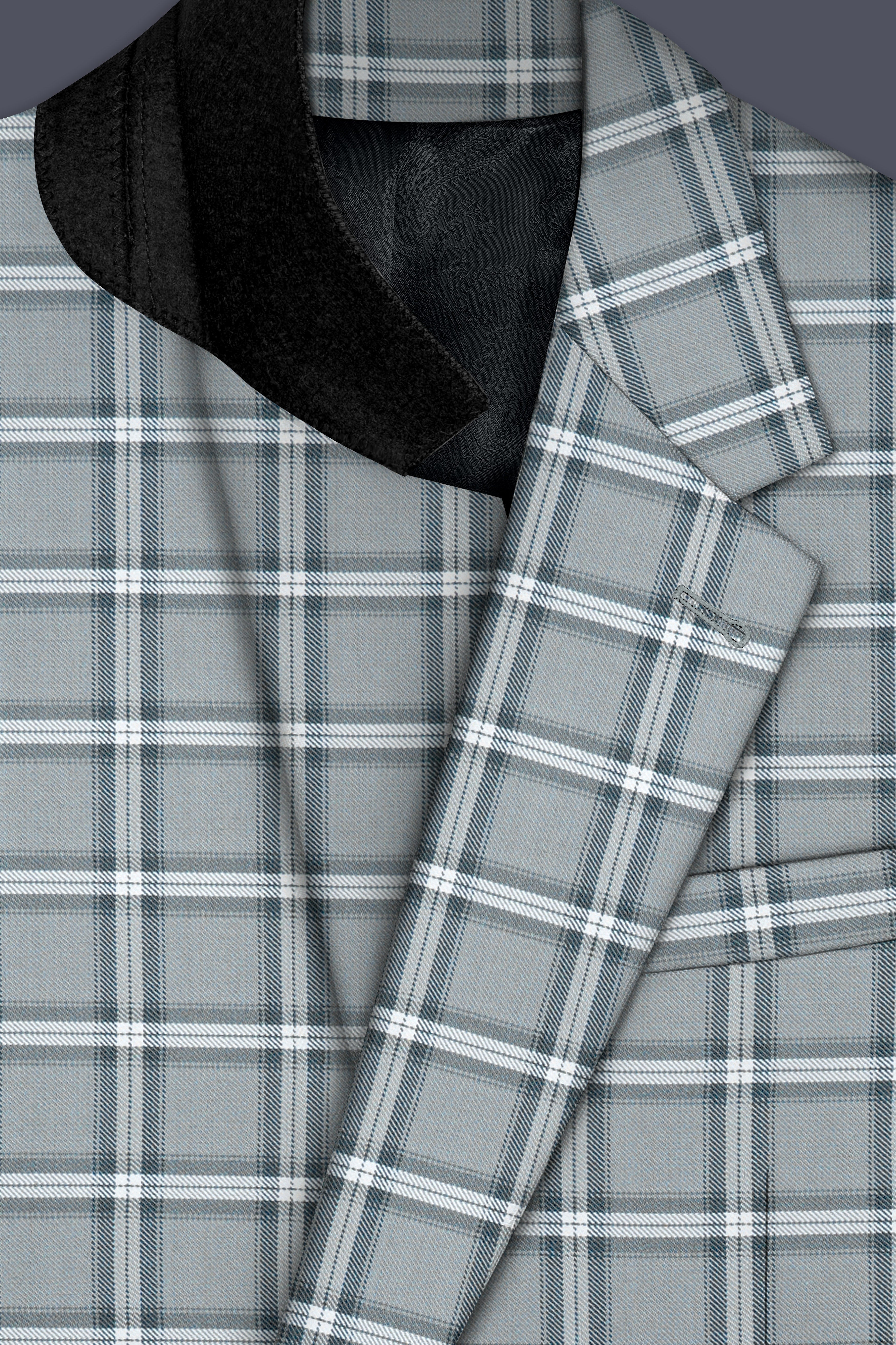 Pewter Gray and White Windowpane Wool Rich Blazer