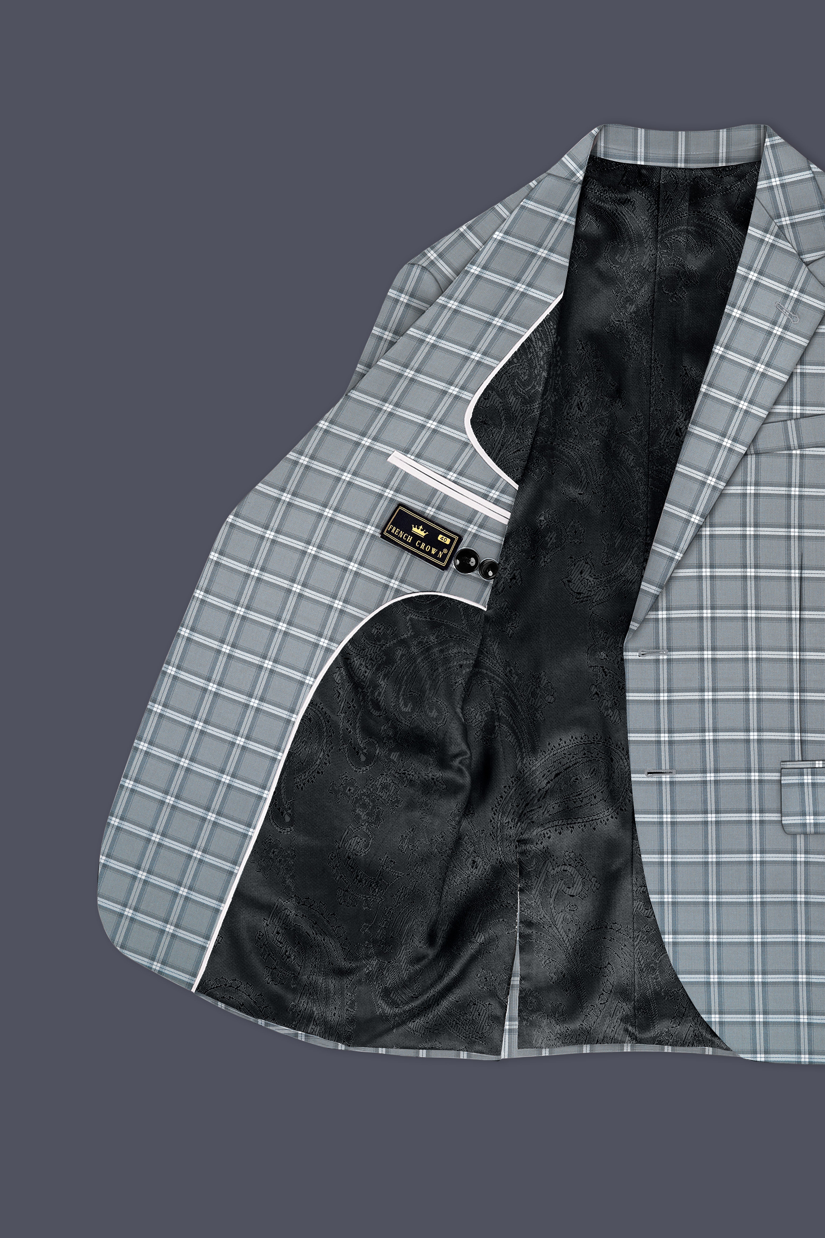 Pewter Gray and White Windowpane Wool Rich Blazer