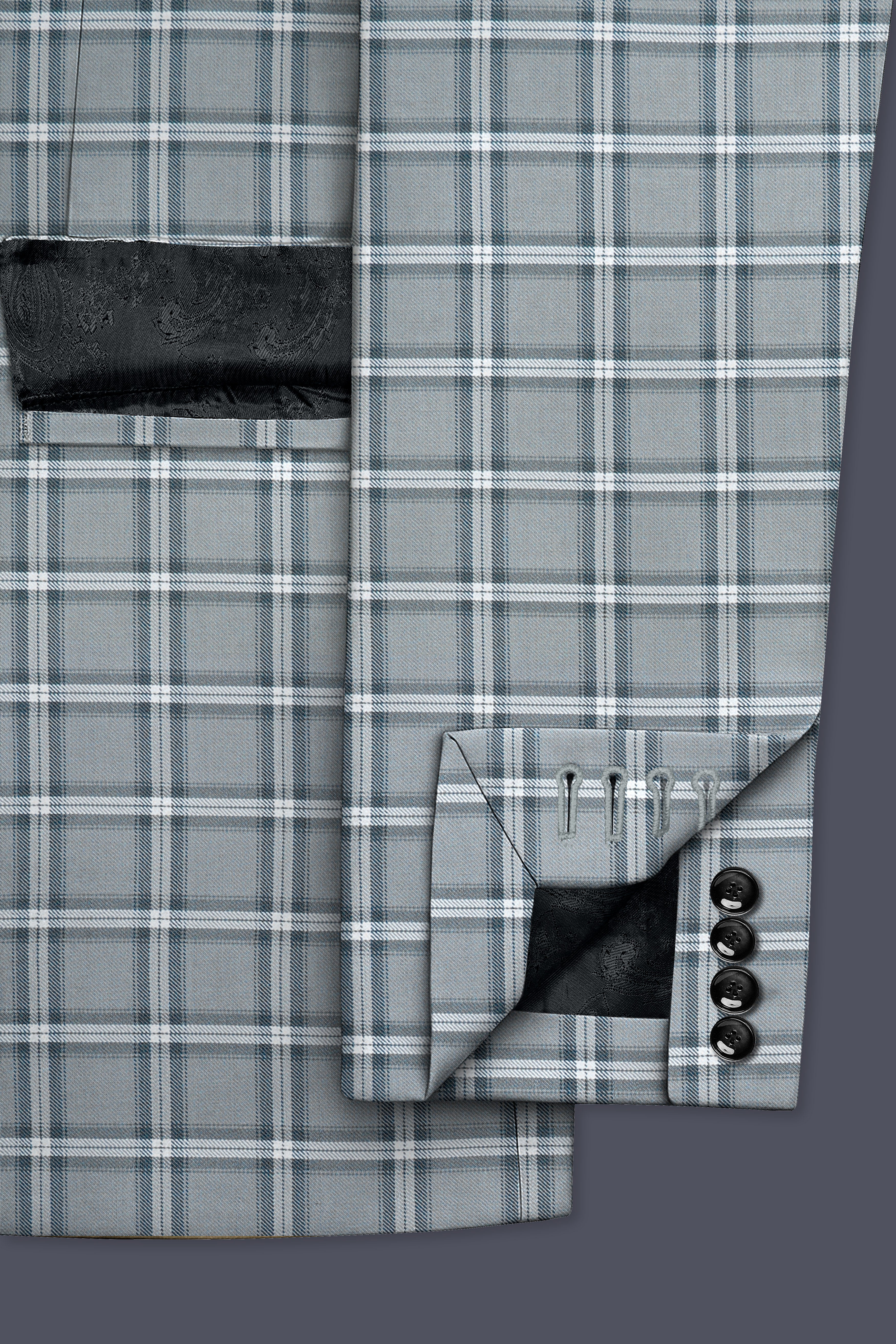 Pewter Gray and White Windowpane Wool Rich Blazer