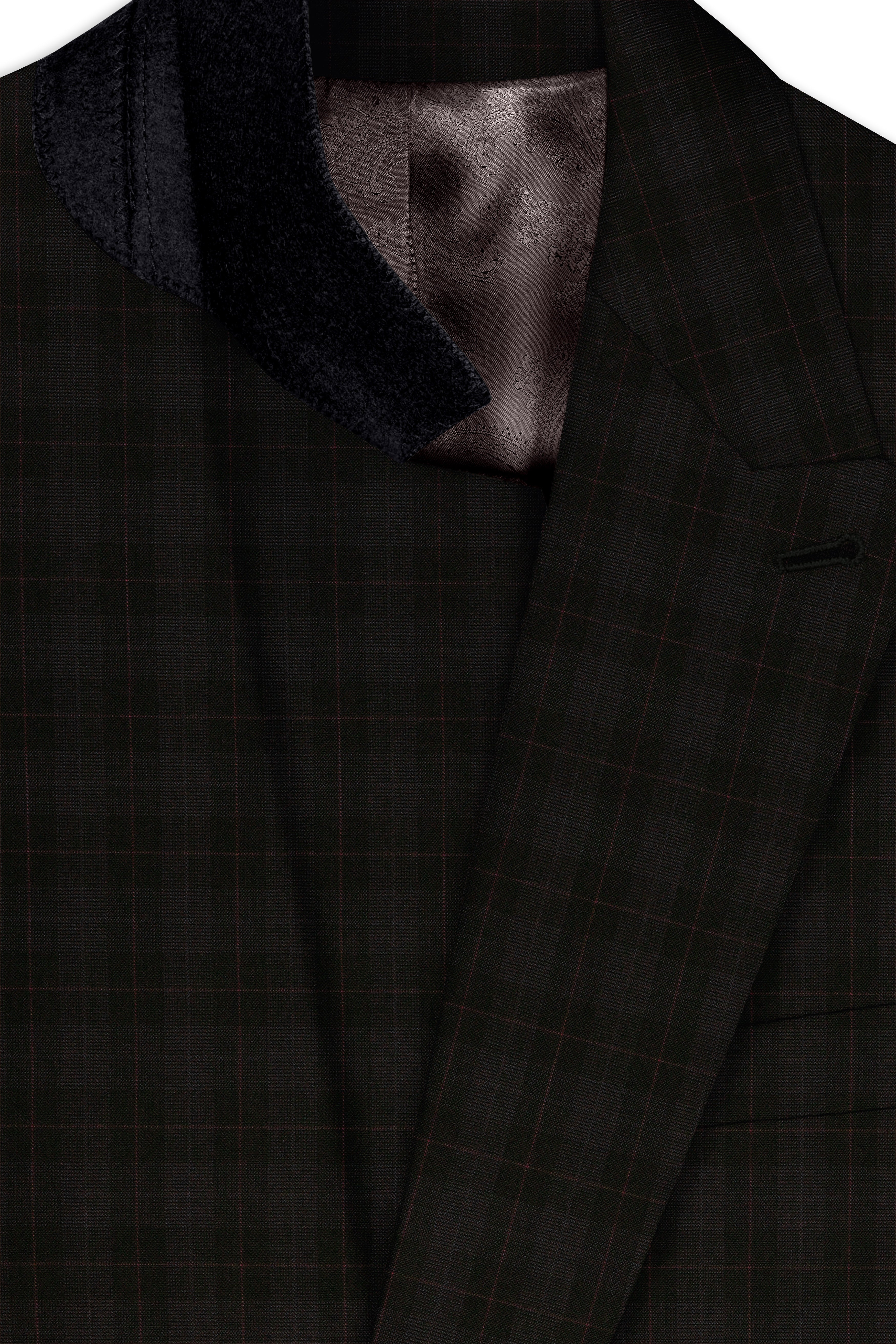 Onyx Black Subtle Plaid Wool rich Double Breasted Blazer