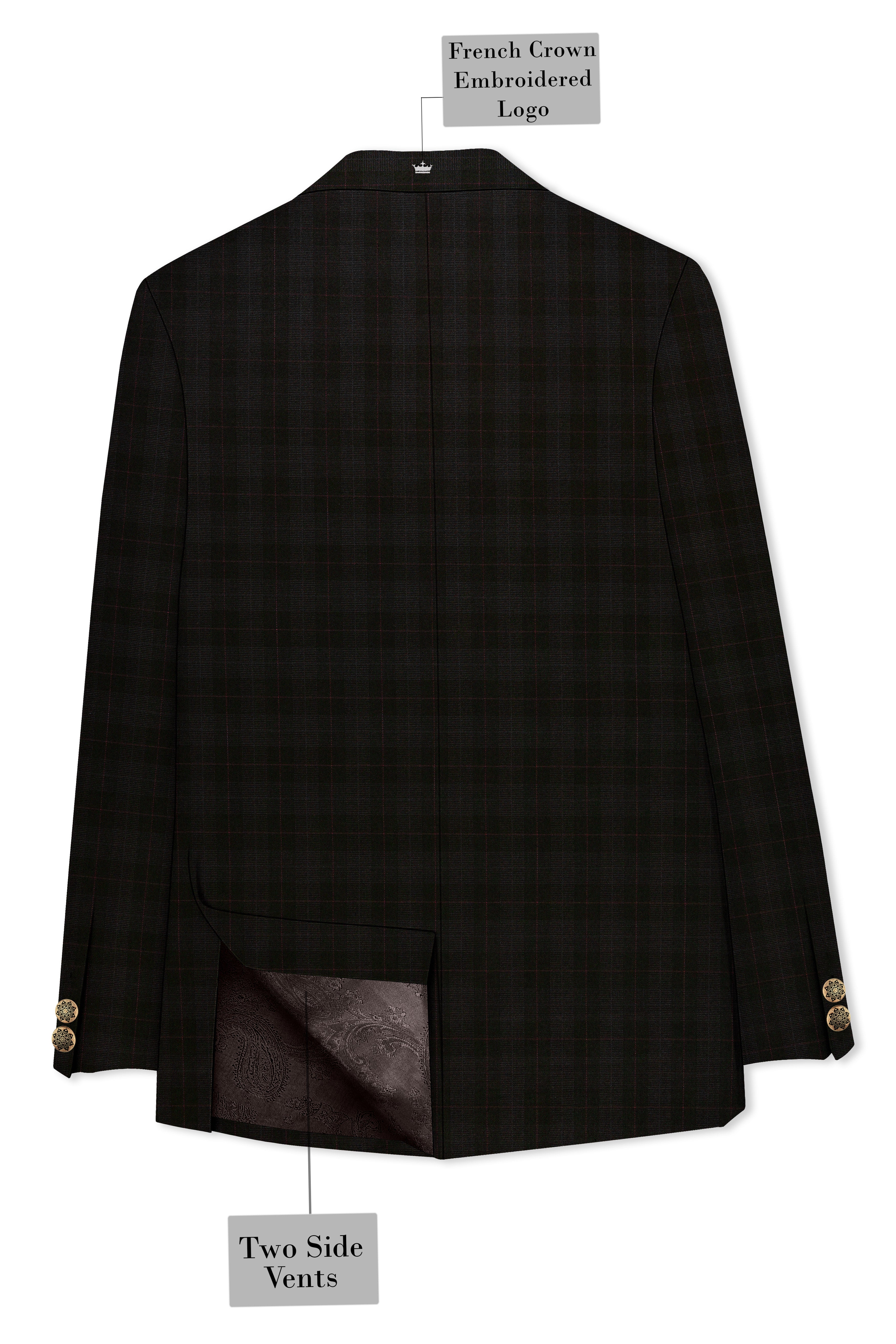Onyx Black Subtle Plaid Wool rich Double Breasted Blazer