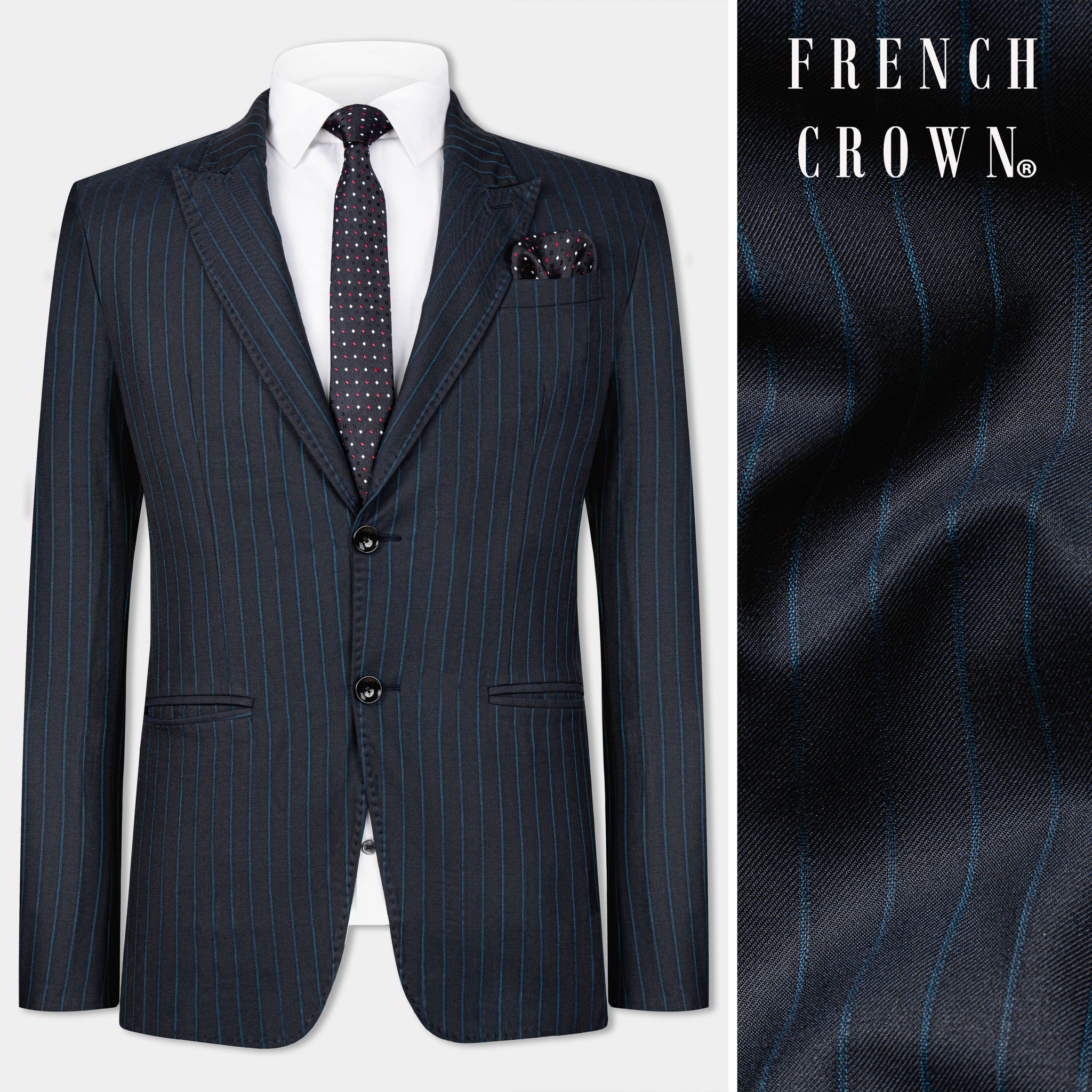 10620 Blue Striped Cotton Blend Blazer