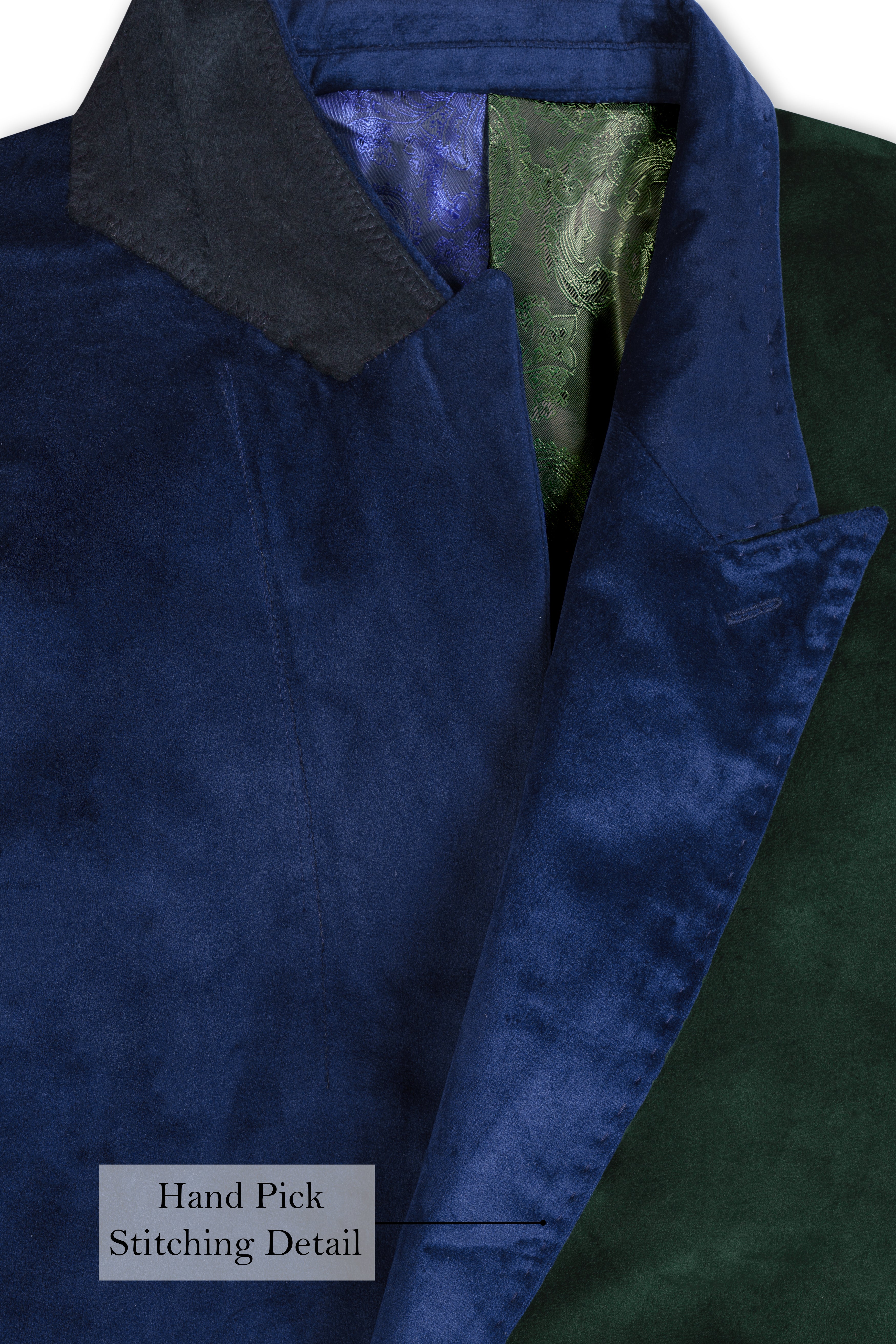 Downriver Blue and Green Velvet Designer Blazer with Belt Closure