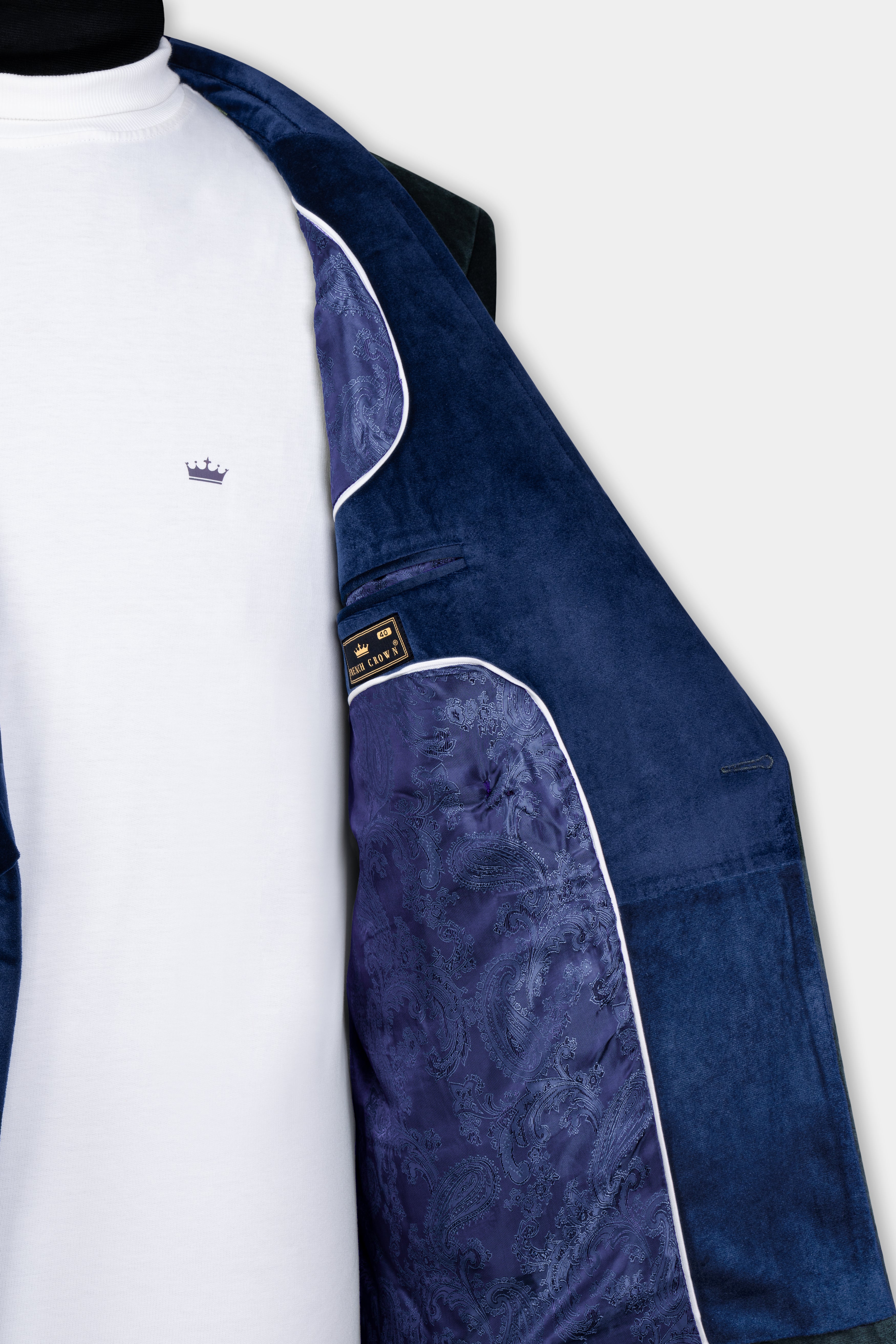 Downriver Blue and Green Velvet Designer Blazer with Belt Closure