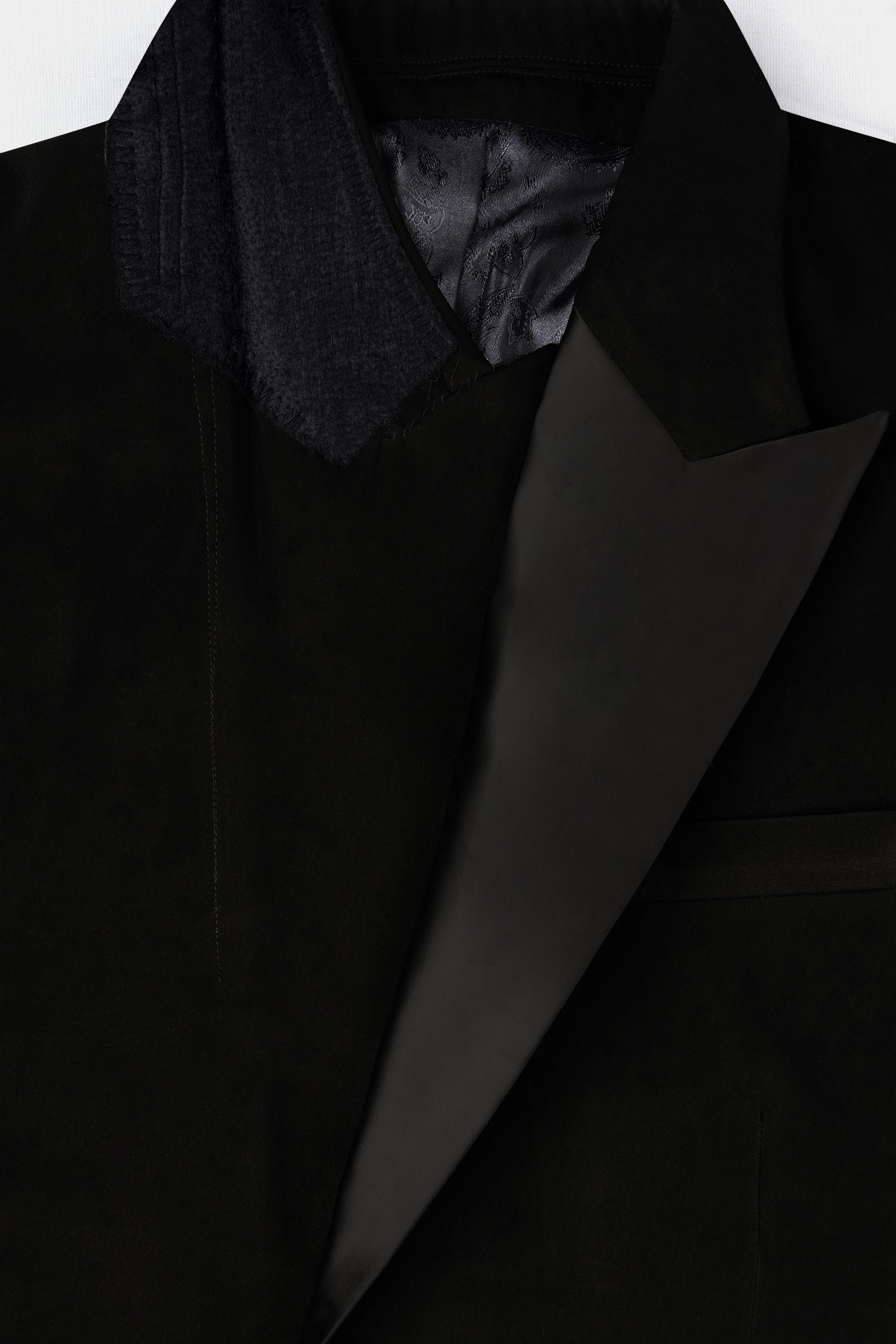 Noirex-Korean Black (The Best Black We Have) Floral Embroidered Wool Rich Designer 4-Way Stretch Tuxedo Blazer