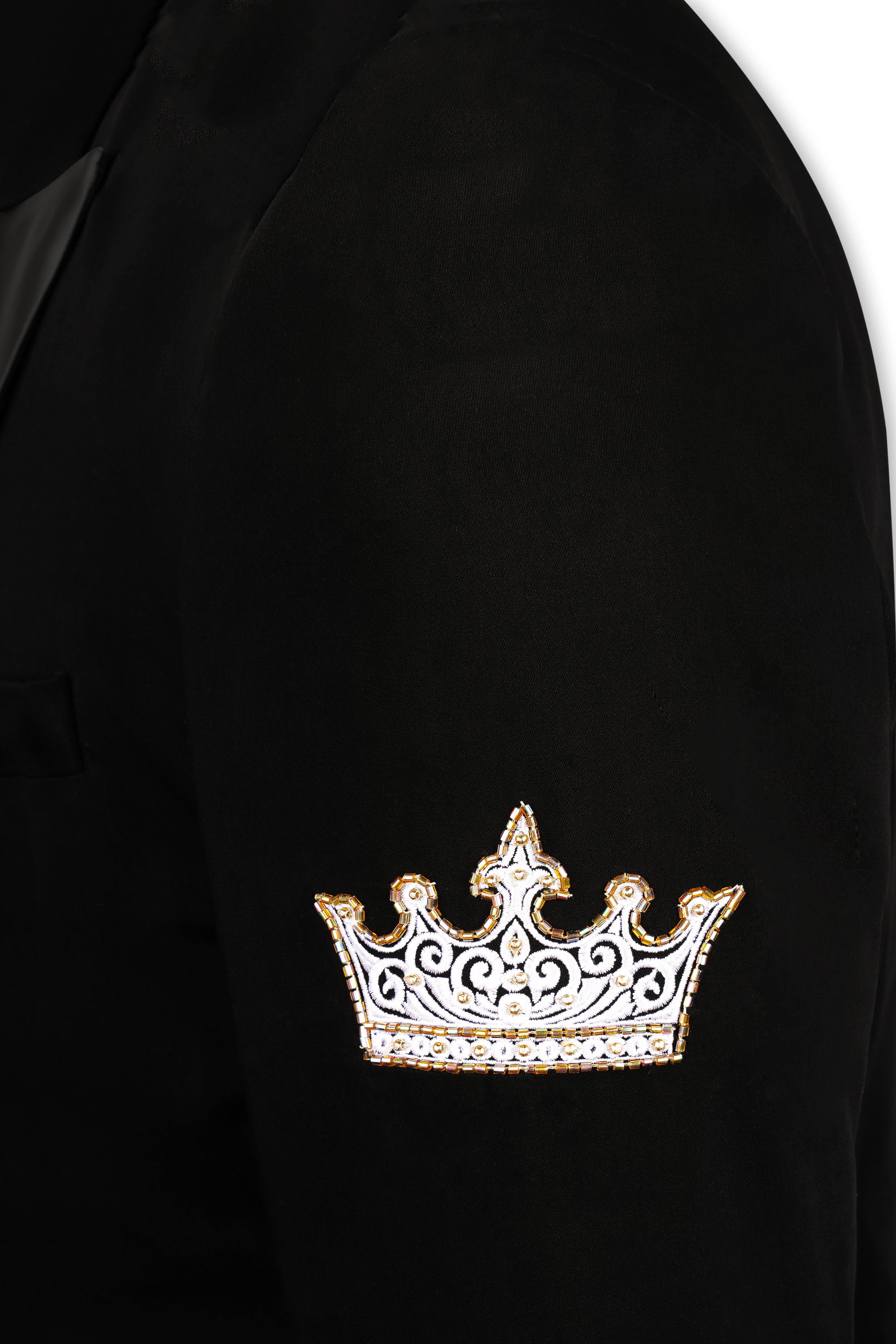 Noirex-Korean Black (The Best Black We Have) Floral Embroidered Wool Rich Designer 4-Way Stretch Tuxedo Blazer