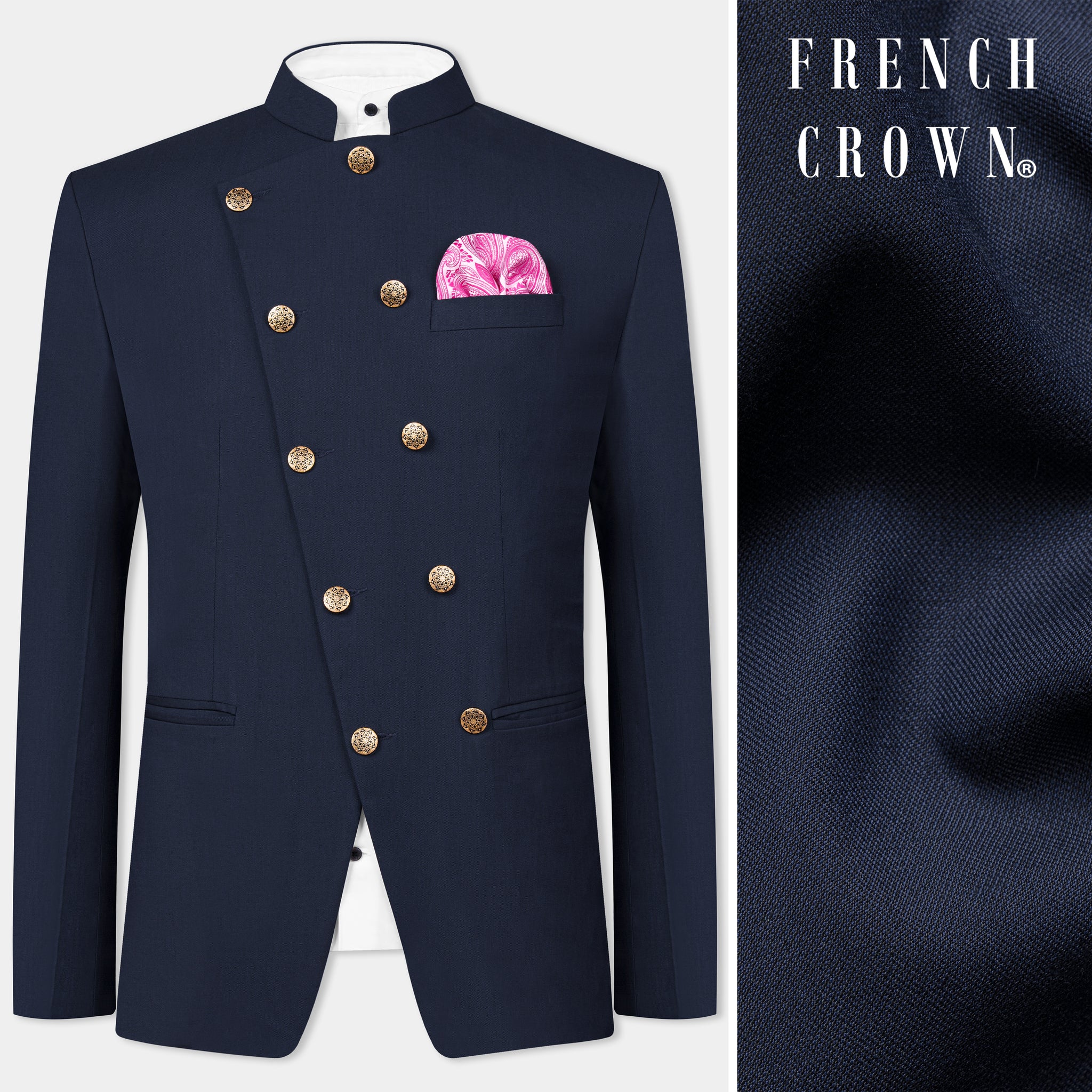 Men's Blue Printed Bandhgala Blazer