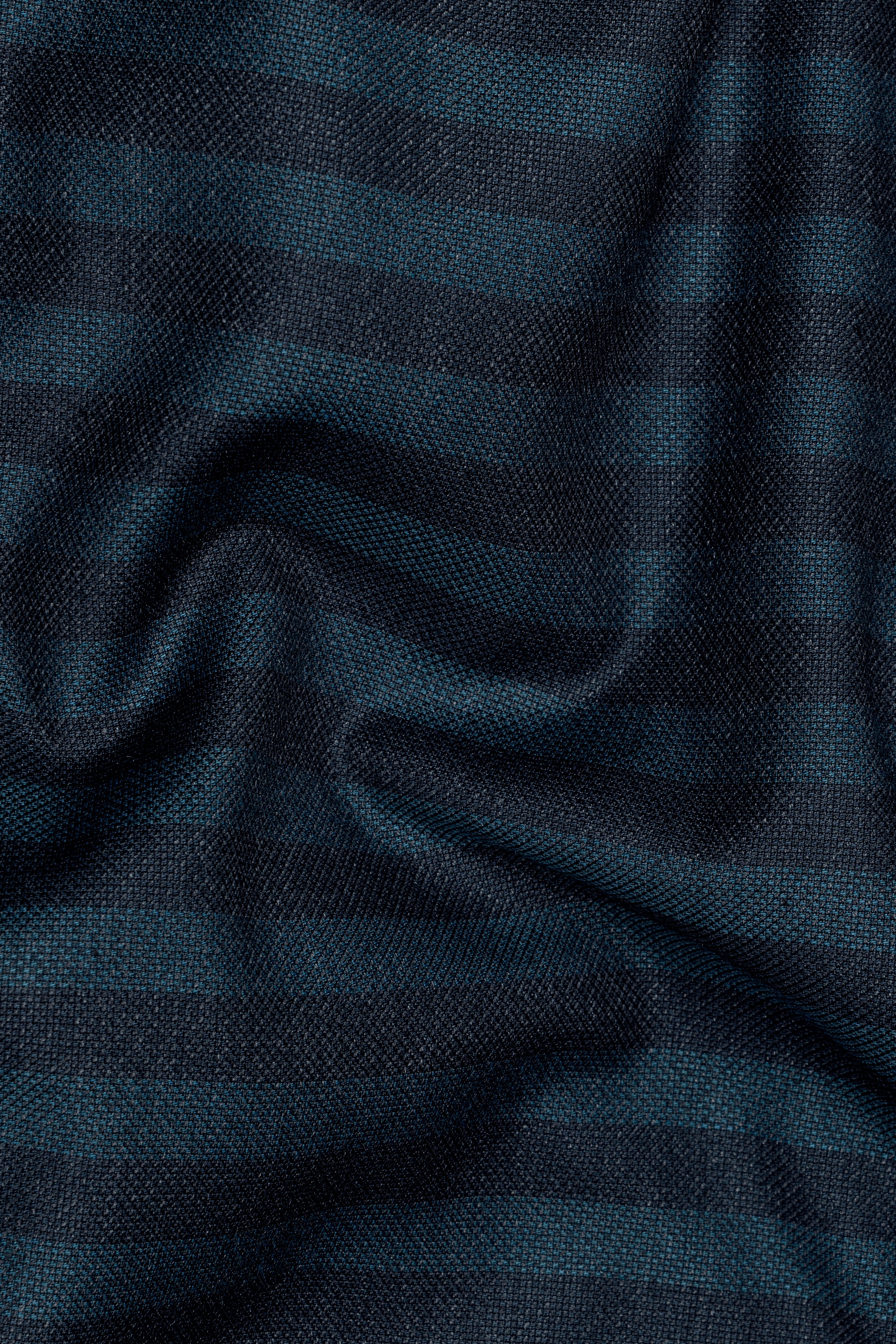 Bluish Blue And Jade Black Striped Cross Placket Bandhgala Blazer