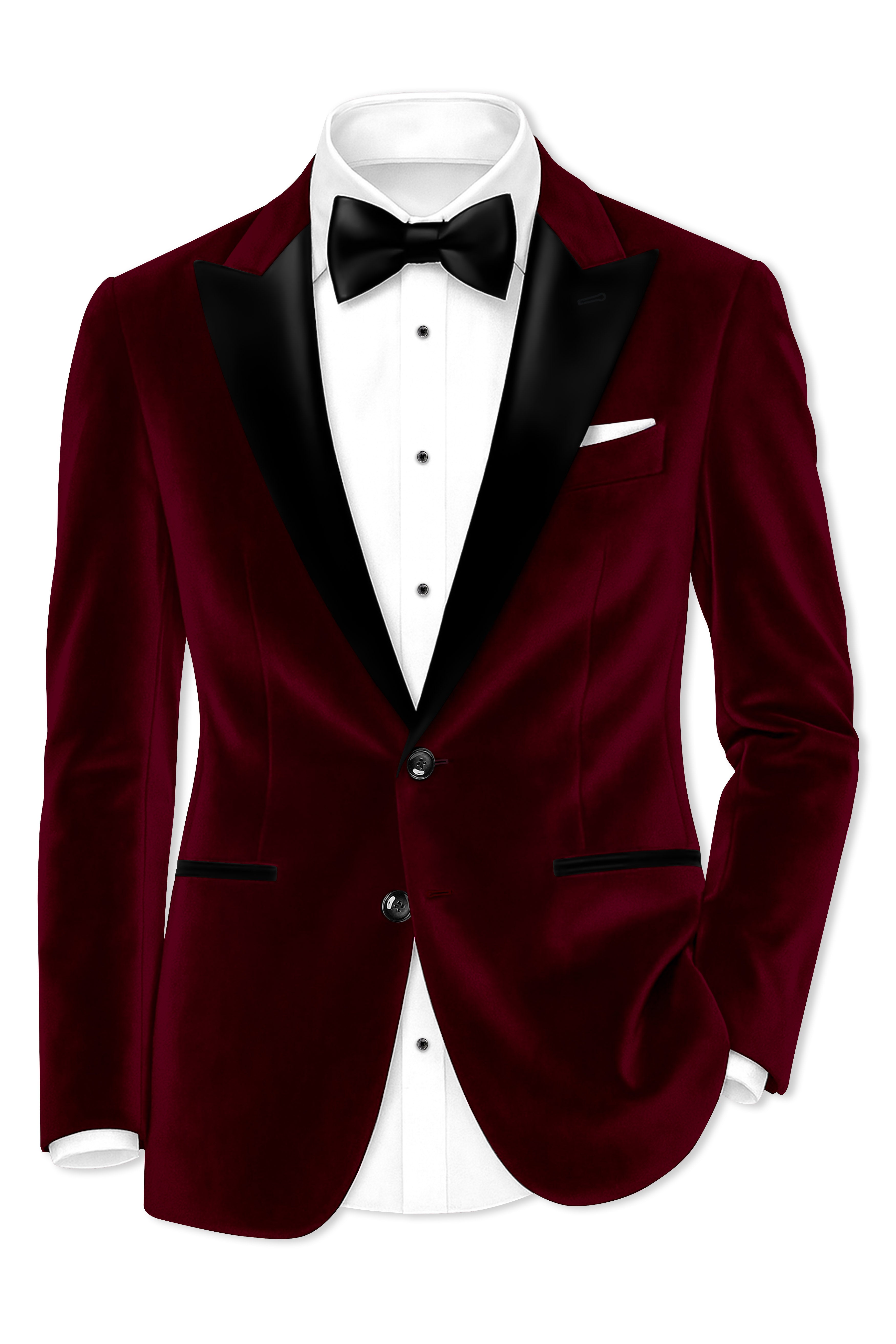 Bulgarian Maroon Crushed Velvet Peak Lapel Tuxedo Blazer