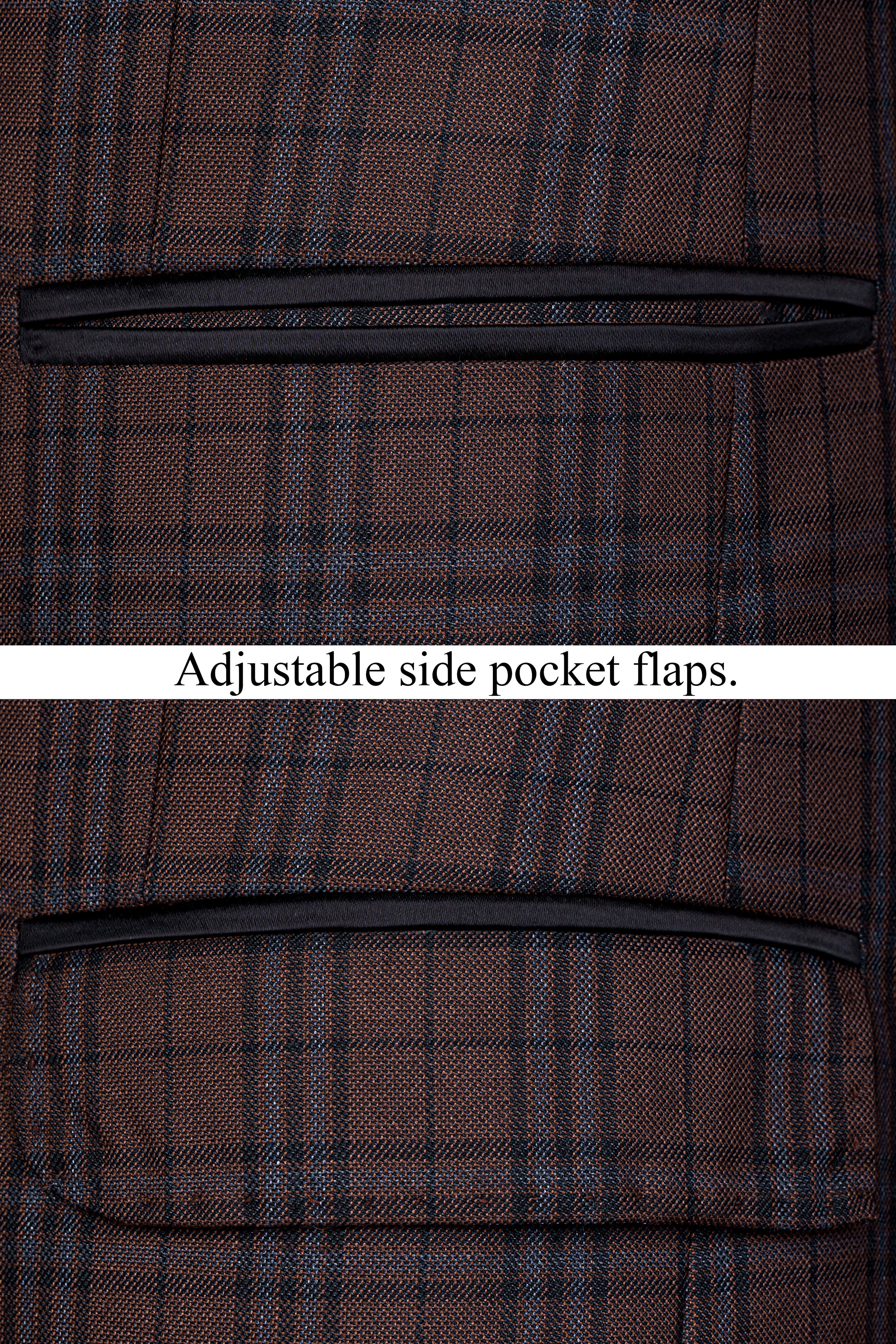 Gingerbread Brown and Haiti Blue Plaid Wool Rich Tuxedo Blazer