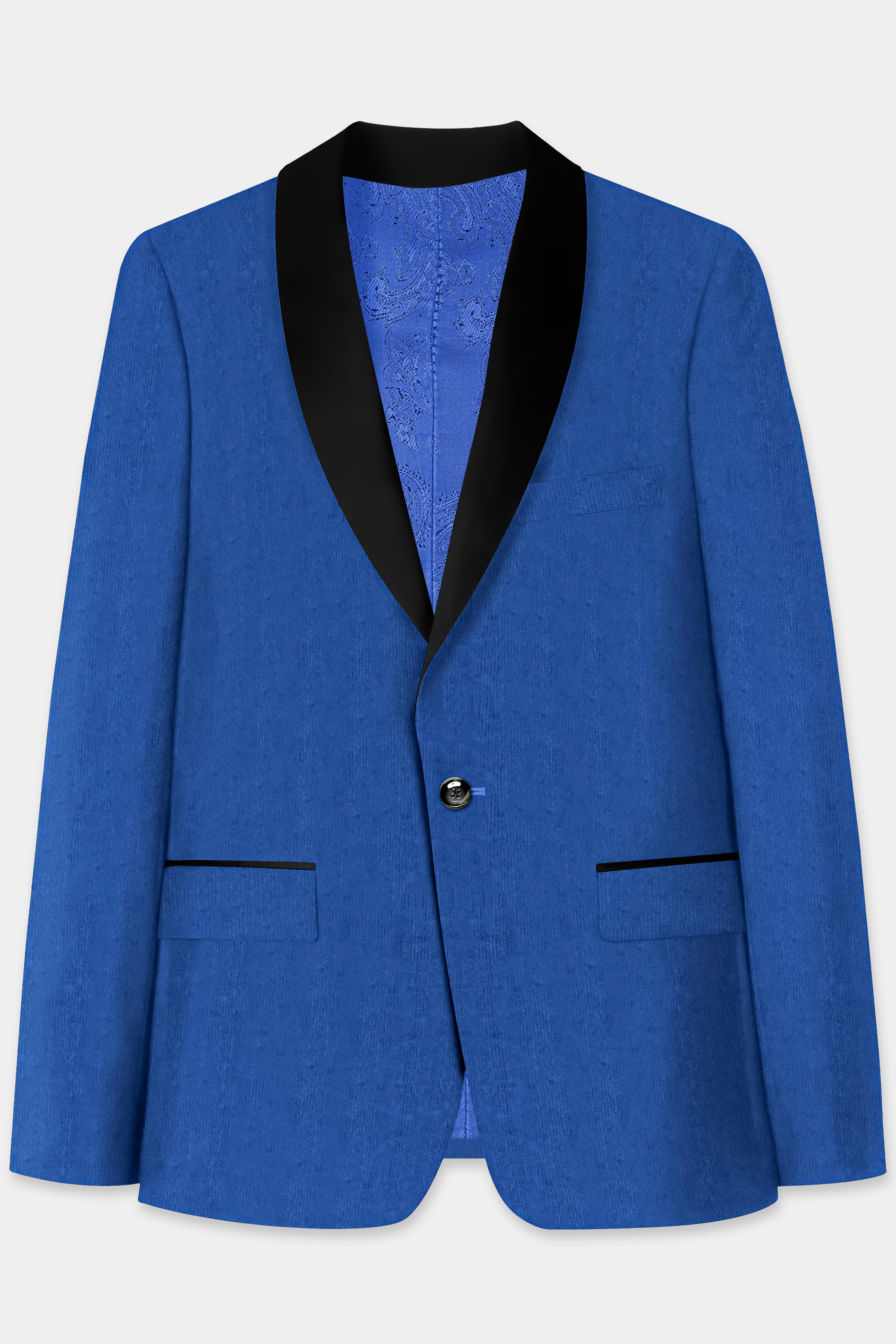 Cobalt Blue Textured Corduroy Premium Cotton Designer Tuxedo Blazer