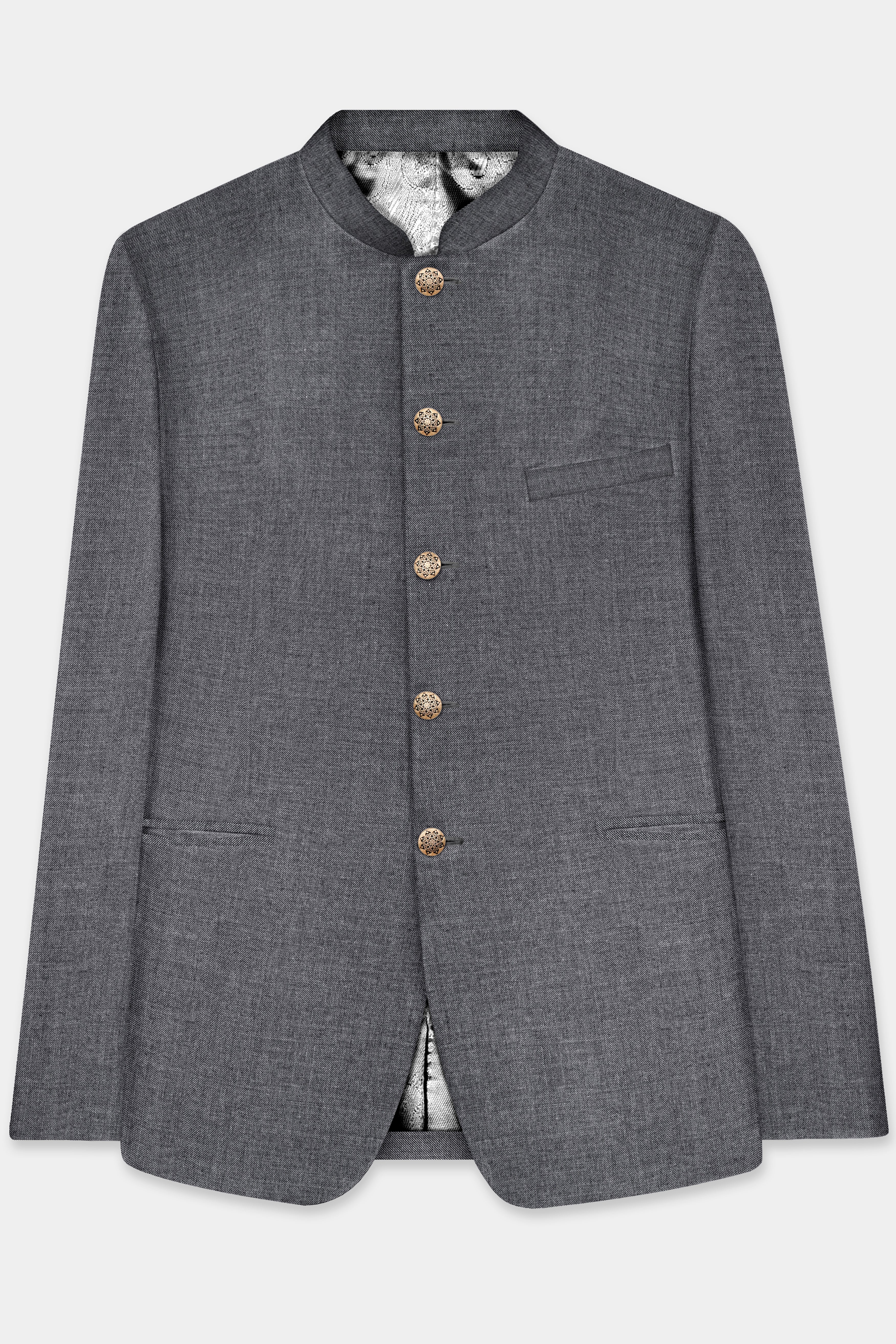 Vampire Gray Textured Wool Rich Bandhgala Blazer