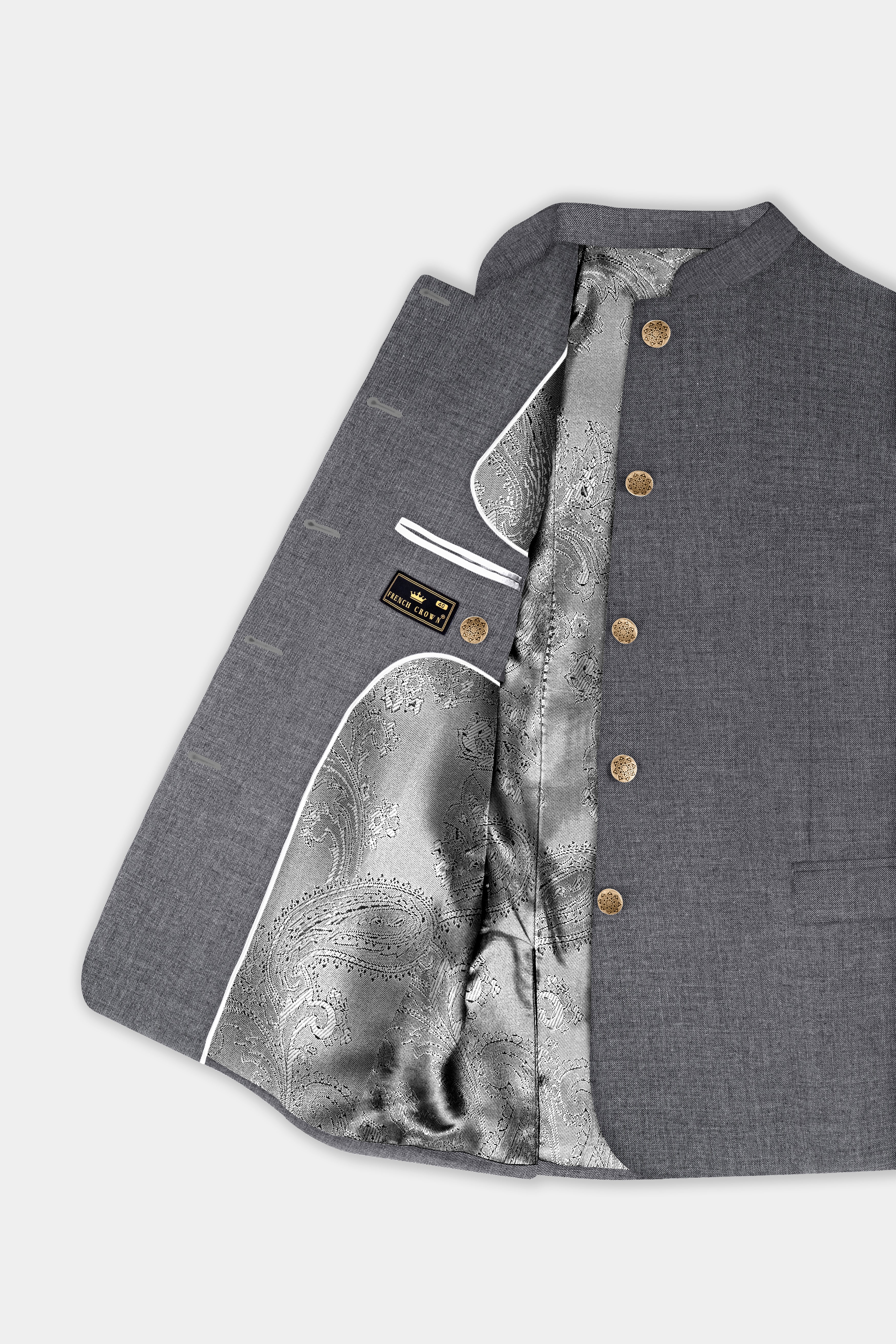 Vampire Gray Textured Wool Rich Bandhgala Blazer