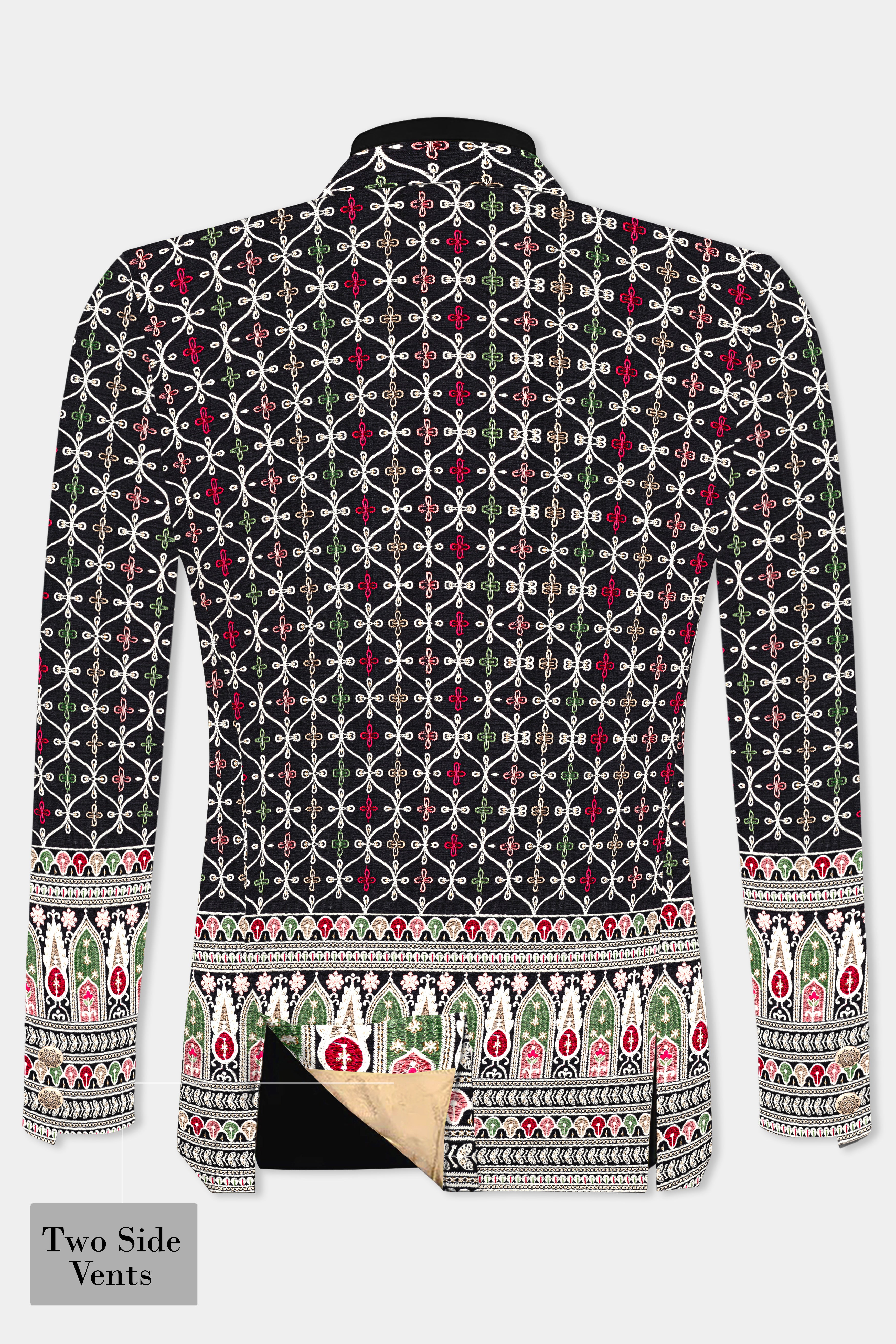 Jade Black and White Multicolour Ogee Pattern Embroidered Bandhgala Jodhpuri