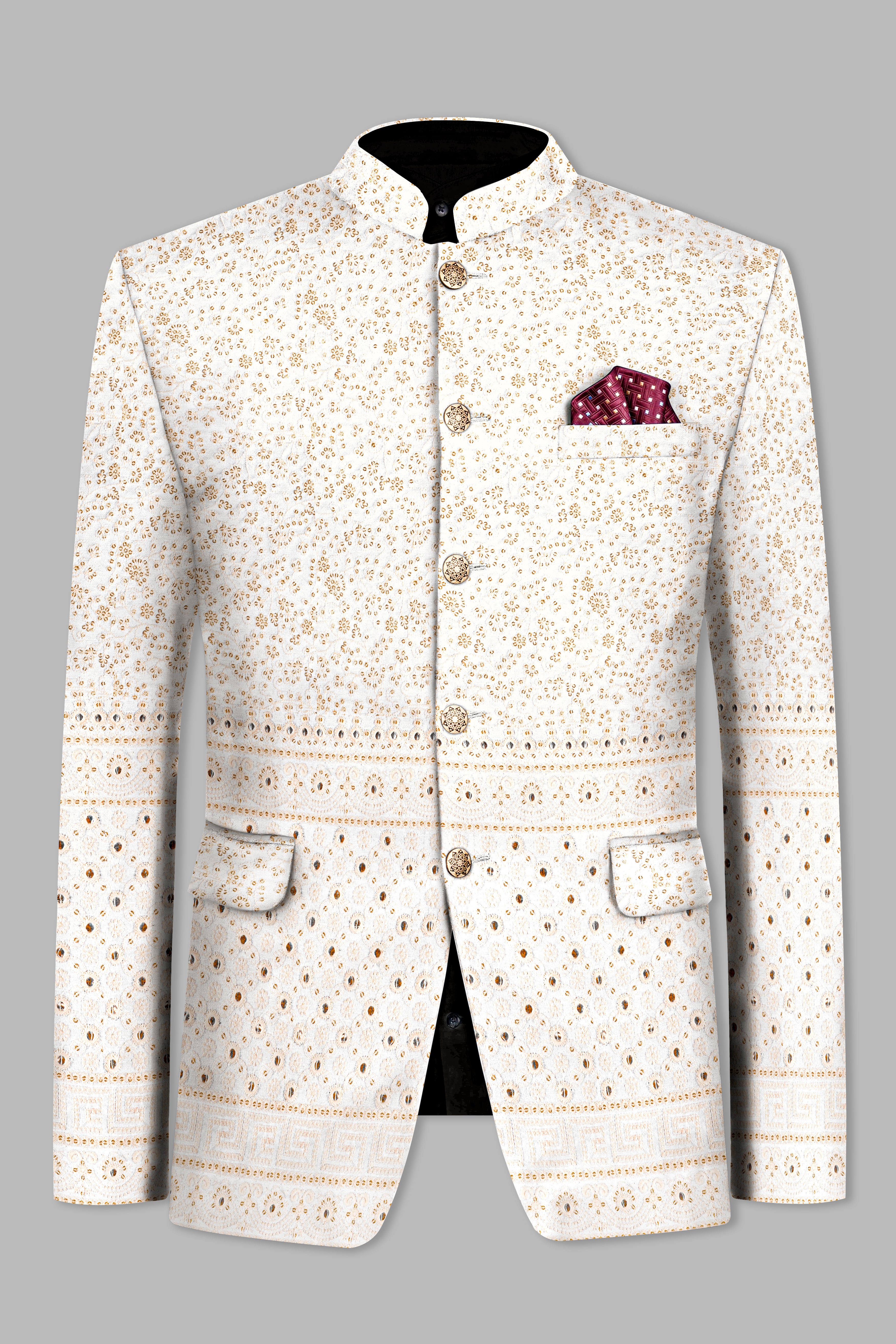 Bright White and Merino Cream Sequin Embroidered Bandhgala Jodhpuri