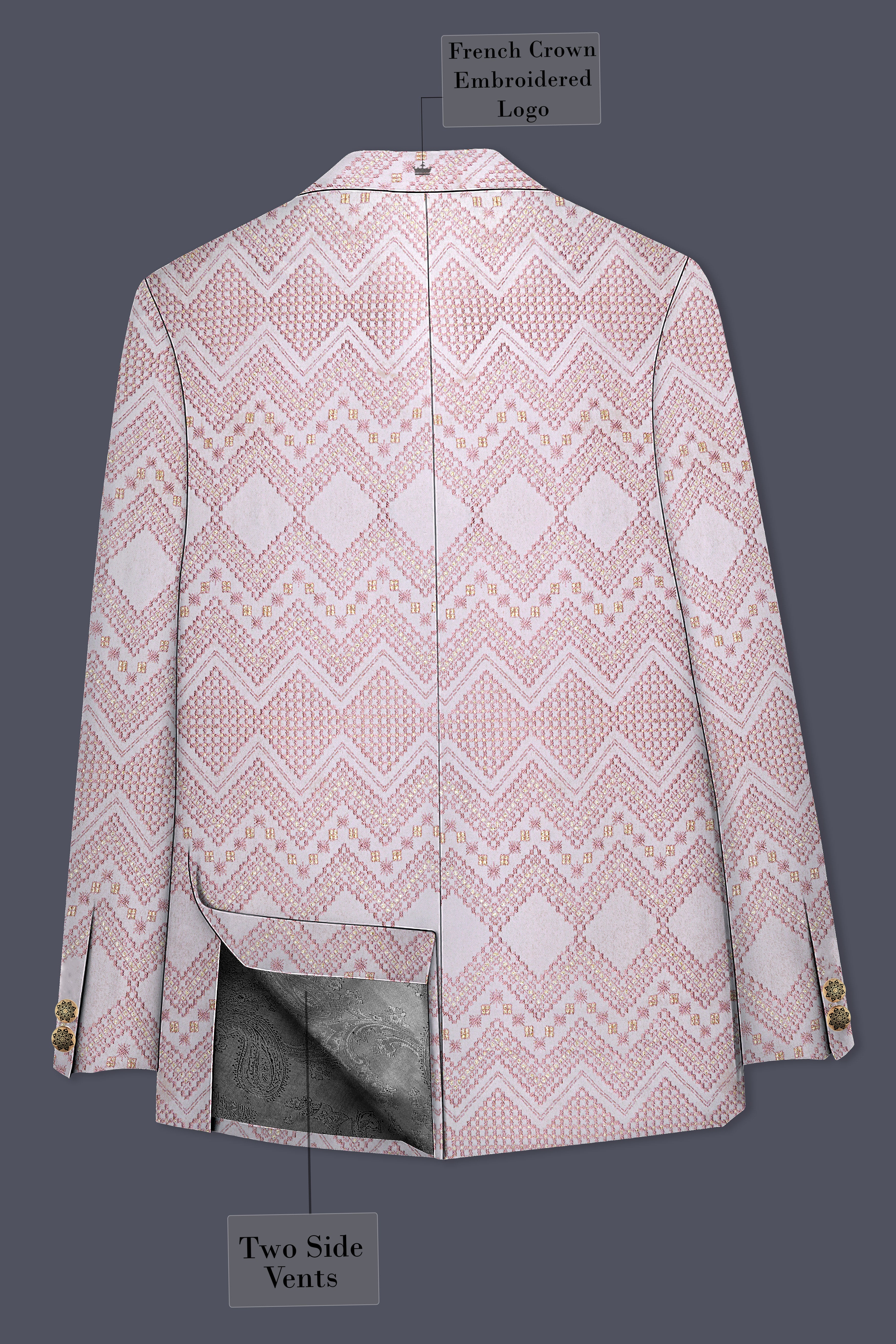 Blossom Pink Thread and Chevron Sequin Embroidered Cross Placket Bandhgala Jodhpuri