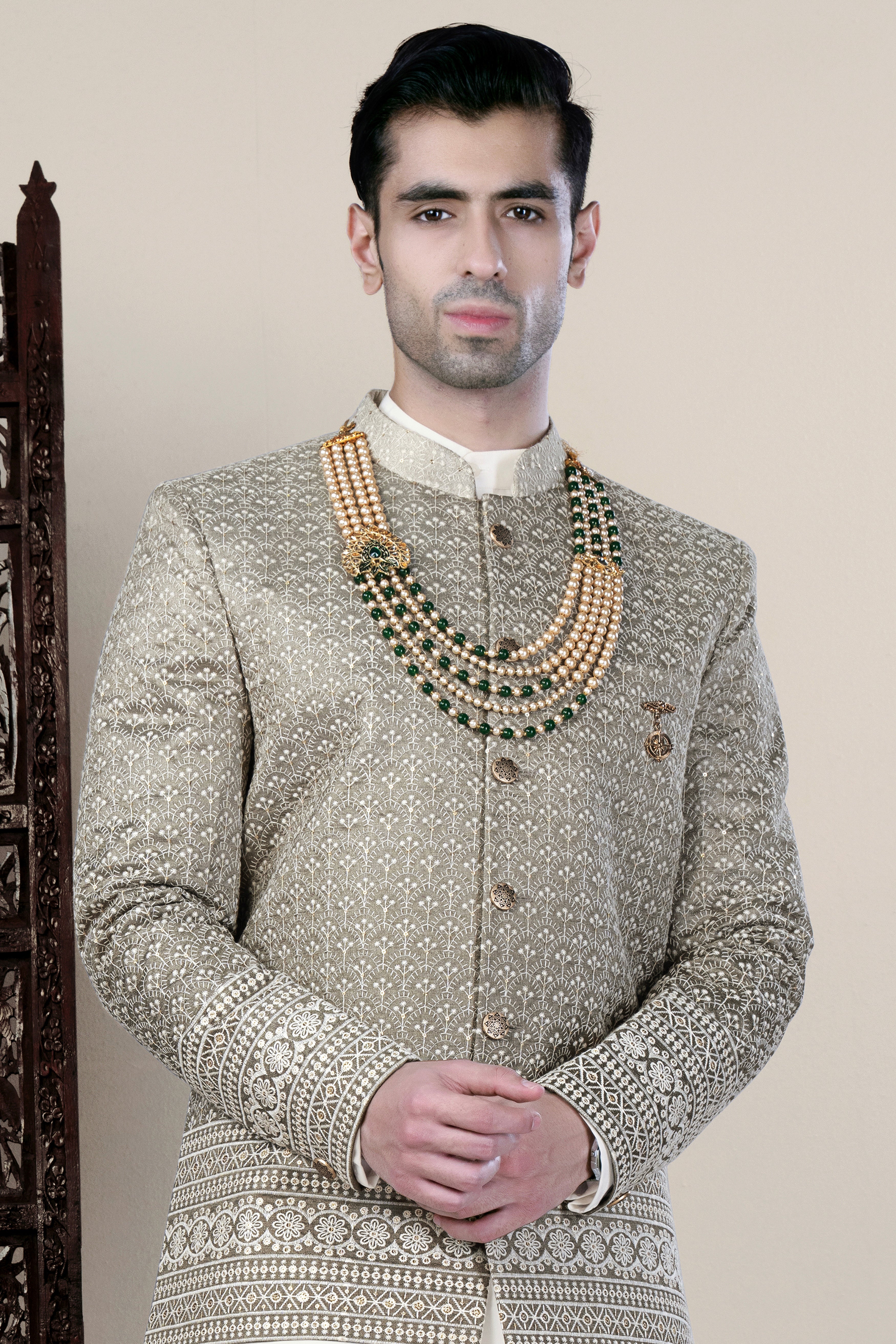 Martini Brown and White Thread Embroidered Bandhgala Jodhpuri BL3490-BG-36, BL3490-BG-38, BL3490-BG-40, BL3490-BG-42, BL3490-BG-44, BL3490-BG-46, BL3490-BG-49, BL3490-BG-50, BL3490-BG-52, BL3490-BG-54, BL3490-BG-56, BL3490-BG-58, BL3490-BG-60