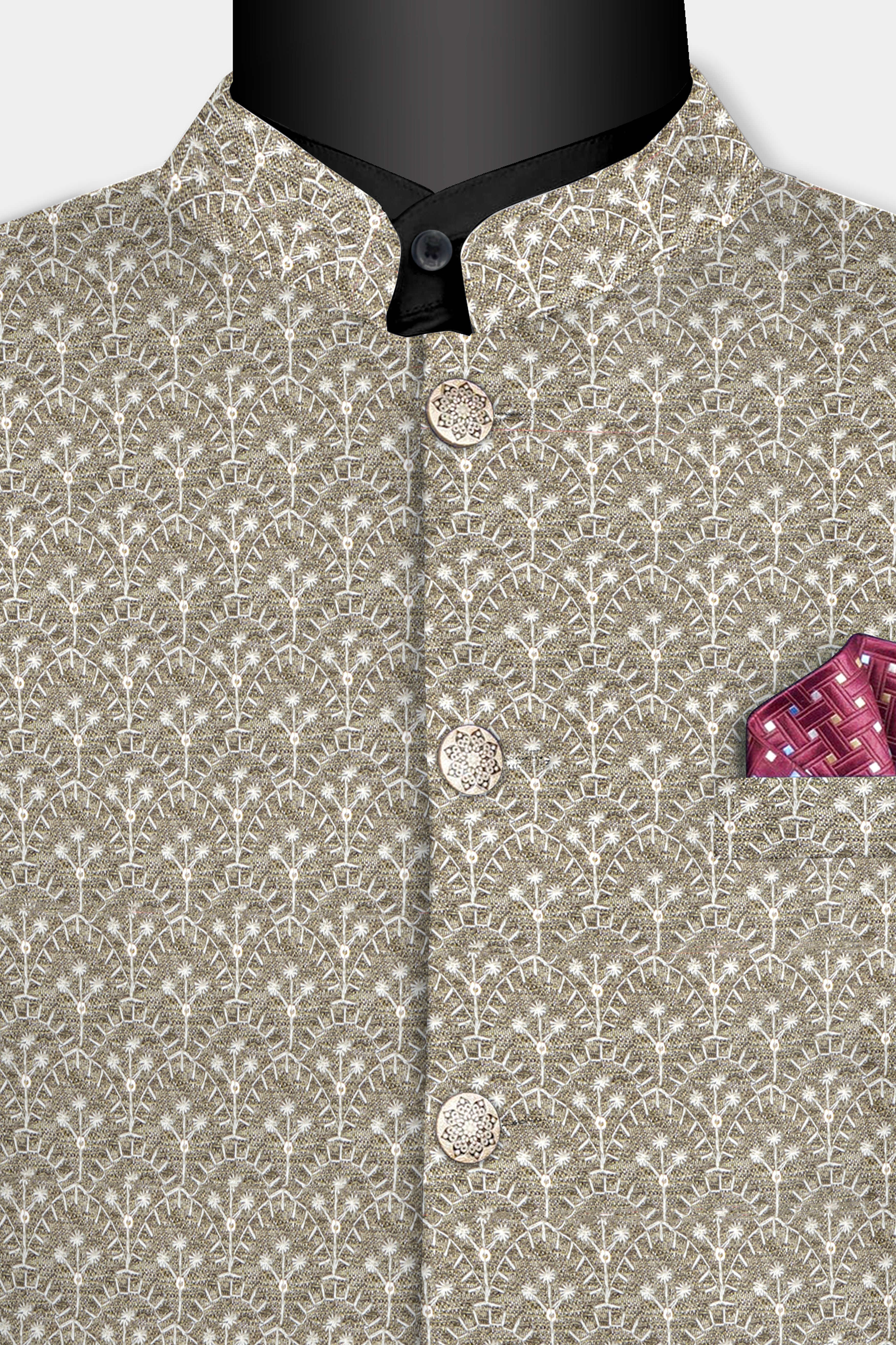 Martini Brown and White Thread Embroidered Bandhgala Jodhpuri BL3490-BG-36, BL3490-BG-38, BL3490-BG-40, BL3490-BG-42, BL3490-BG-44, BL3490-BG-46, BL3490-BG-49, BL3490-BG-50, BL3490-BG-52, BL3490-BG-54, BL3490-BG-56, BL3490-BG-58, BL3490-BG-60