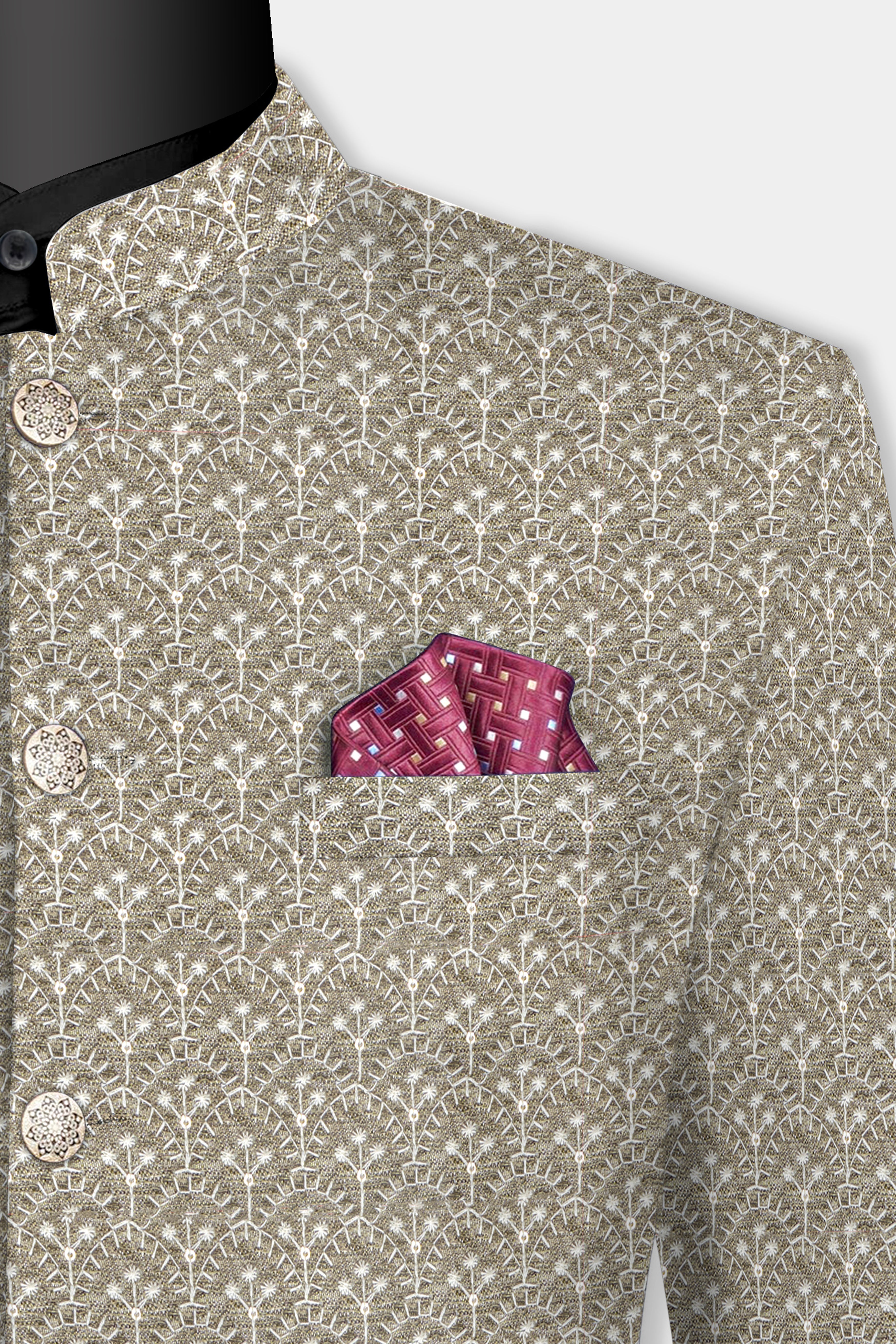 Martini Brown and White Thread Embroidered Bandhgala Jodhpuri BL3490-BG-36, BL3490-BG-38, BL3490-BG-40, BL3490-BG-42, BL3490-BG-44, BL3490-BG-46, BL3490-BG-49, BL3490-BG-50, BL3490-BG-52, BL3490-BG-54, BL3490-BG-56, BL3490-BG-58, BL3490-BG-60