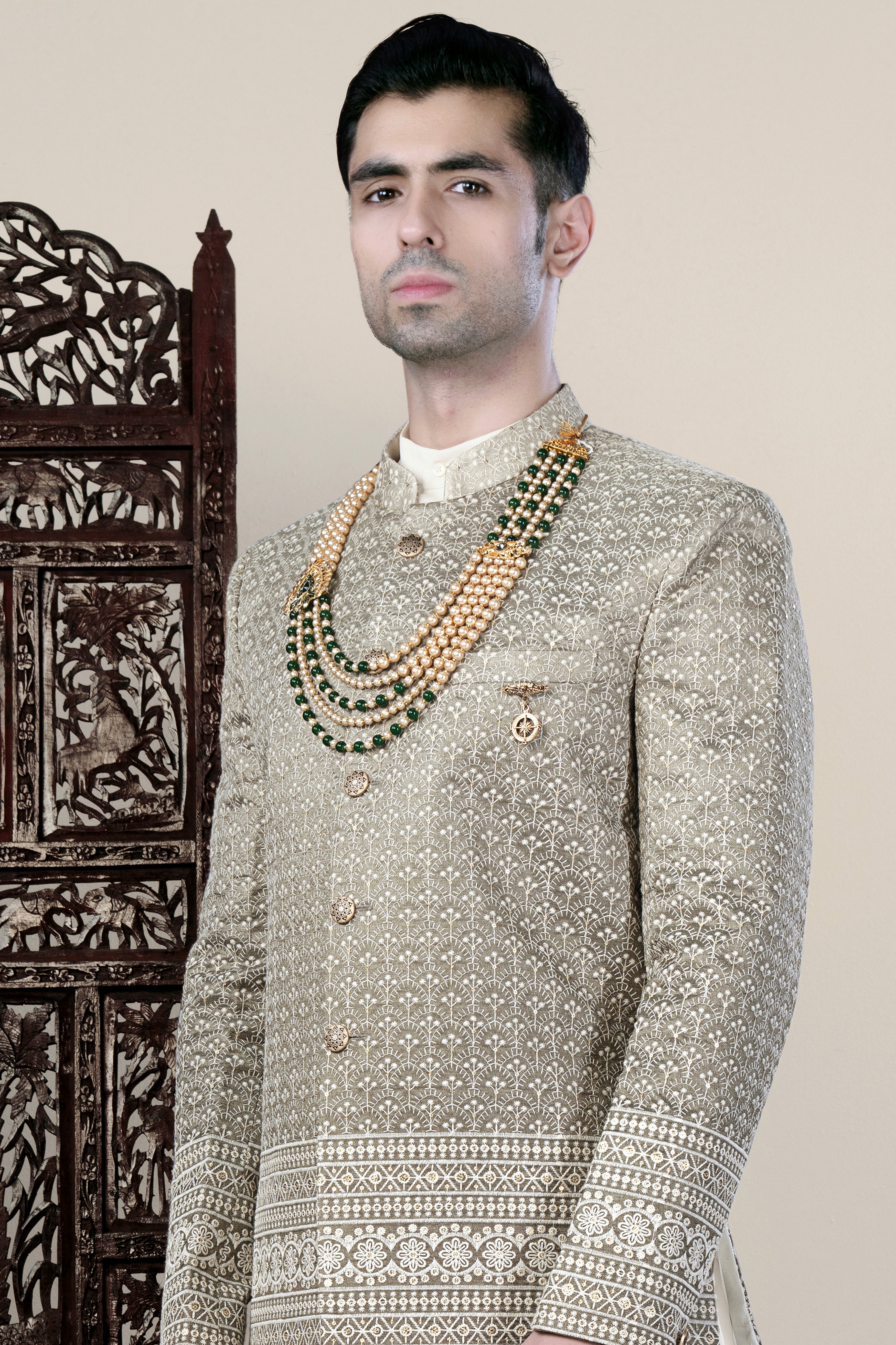 Martini Brown and White Thread Embroidered Bandhgala Jodhpuri BL3490-BG-36, BL3490-BG-38, BL3490-BG-40, BL3490-BG-42, BL3490-BG-44, BL3490-BG-46, BL3490-BG-49, BL3490-BG-50, BL3490-BG-52, BL3490-BG-54, BL3490-BG-56, BL3490-BG-58, BL3490-BG-60