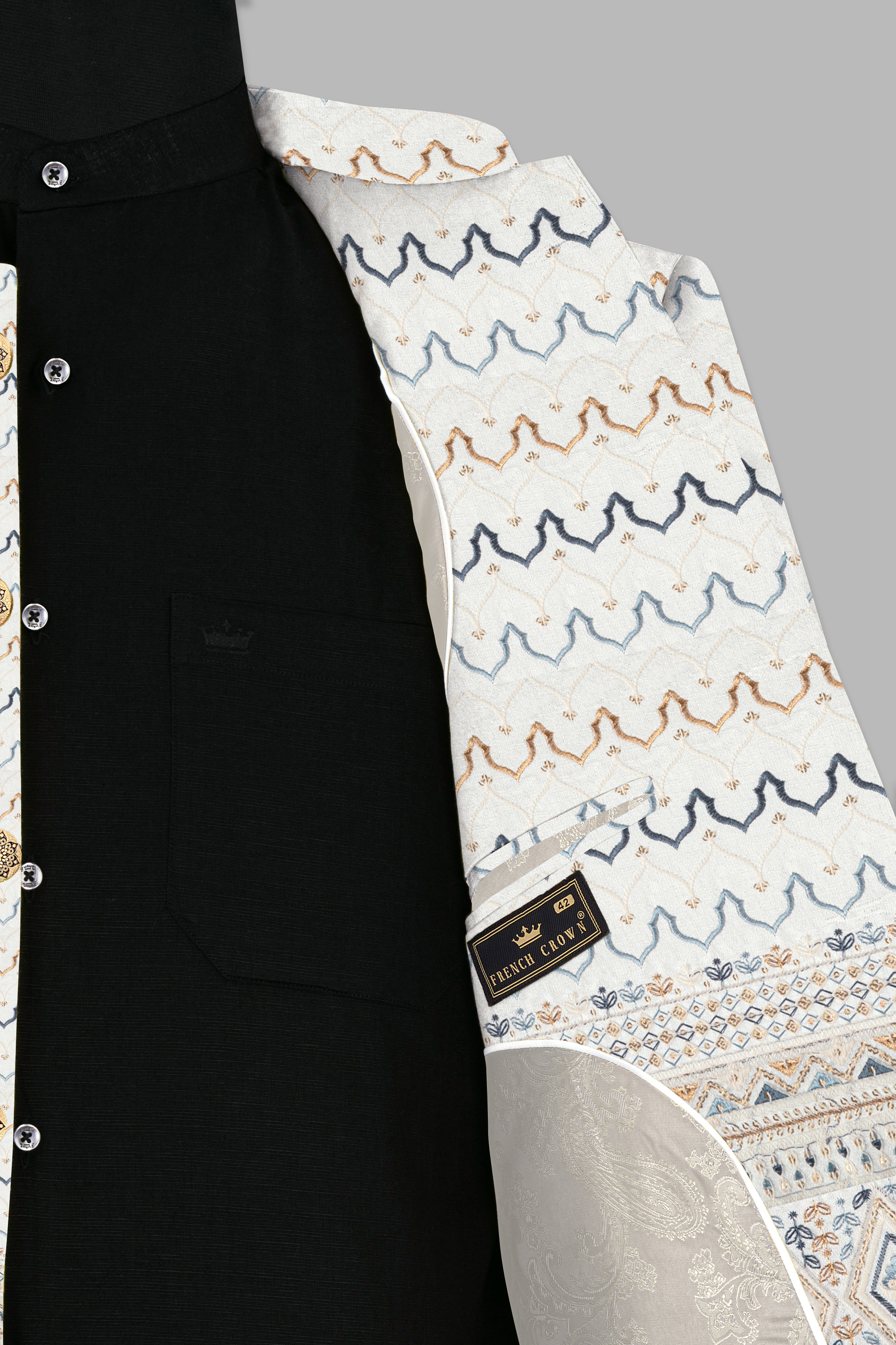 Bianca Cream and Casper Blue Thread Embroidered Bandhgala Jodhpuri BL3536-BG-36, BL3536-BG-38, BL3536-BG-40, BL3536-BG-42, BL3536-BG-44, BL3536-BG-46, BL3536-BG-48, BL3536-BG-50, BL3536-BG-52, BL3536-BG-54, BL3536-BG-56, BL3536-BG-58, BL3536-BG-60