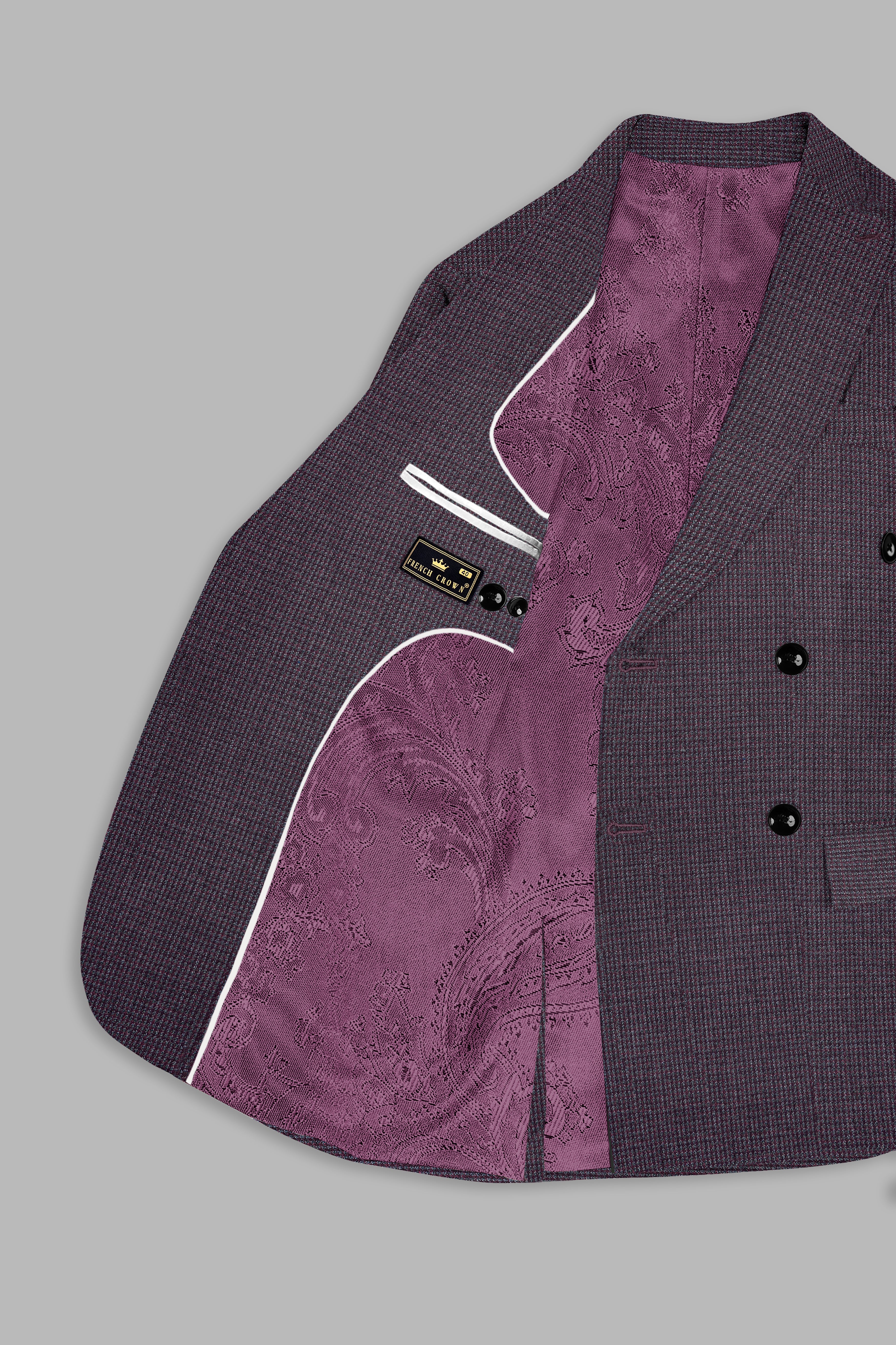 Thunder Purple Textured Wool Rich Double Breasted Suit
