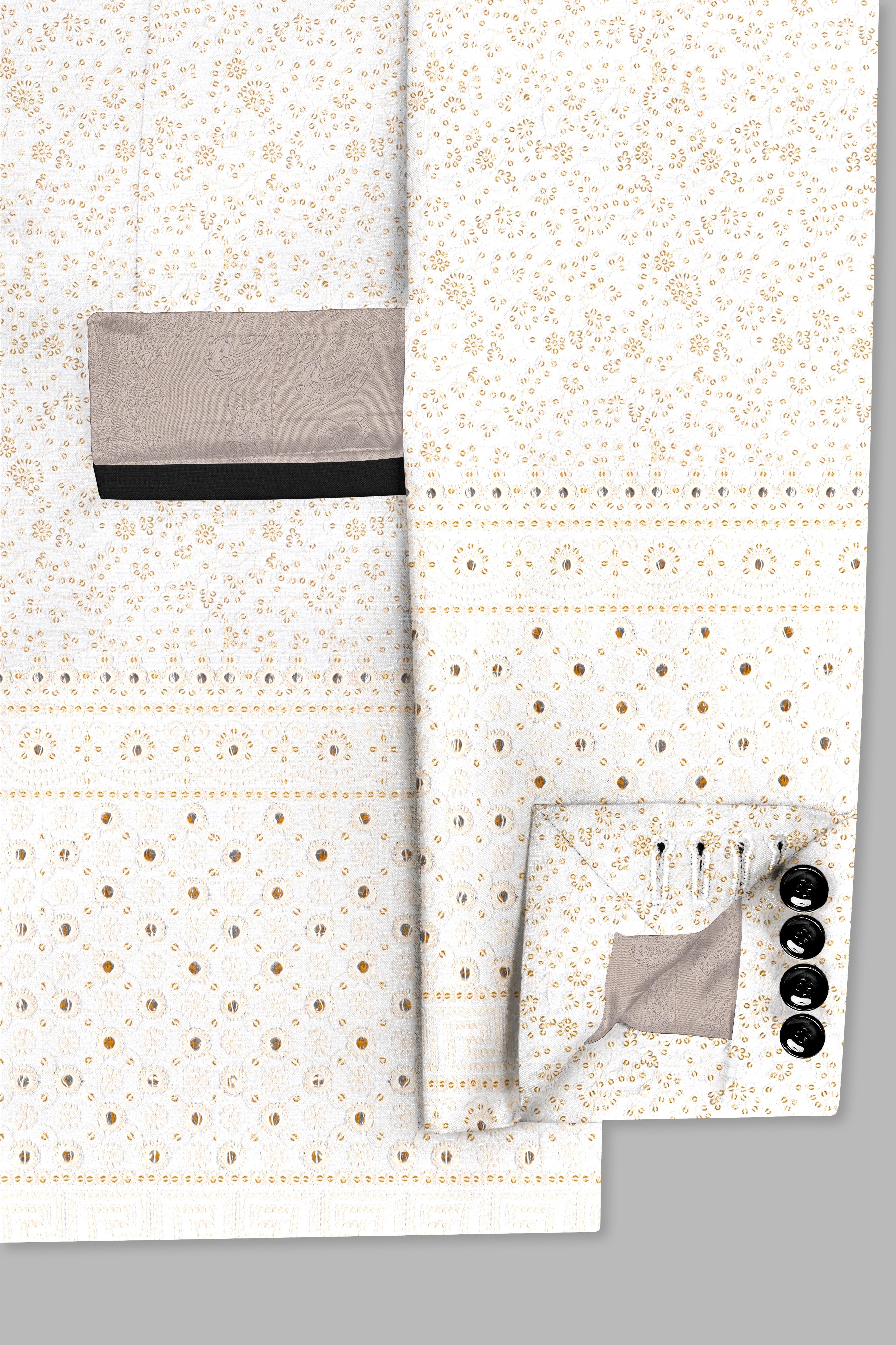Bright White and Merino Cream Sequin Embroidered Tuxedo Blazer BL3683-BKL-36, BL3683-BKL-38, BL3683-BKL-40, BL3683-BKL-42, BL3683-BKL-44, BL3683-BKL-46, BL3683-BKL-48, BL3683-BKL-50, BL3683-BKL-52, BL3683-BKL-54, BL3683-BKL-56, BL3683-BKL-58, BL3683-BKL-60