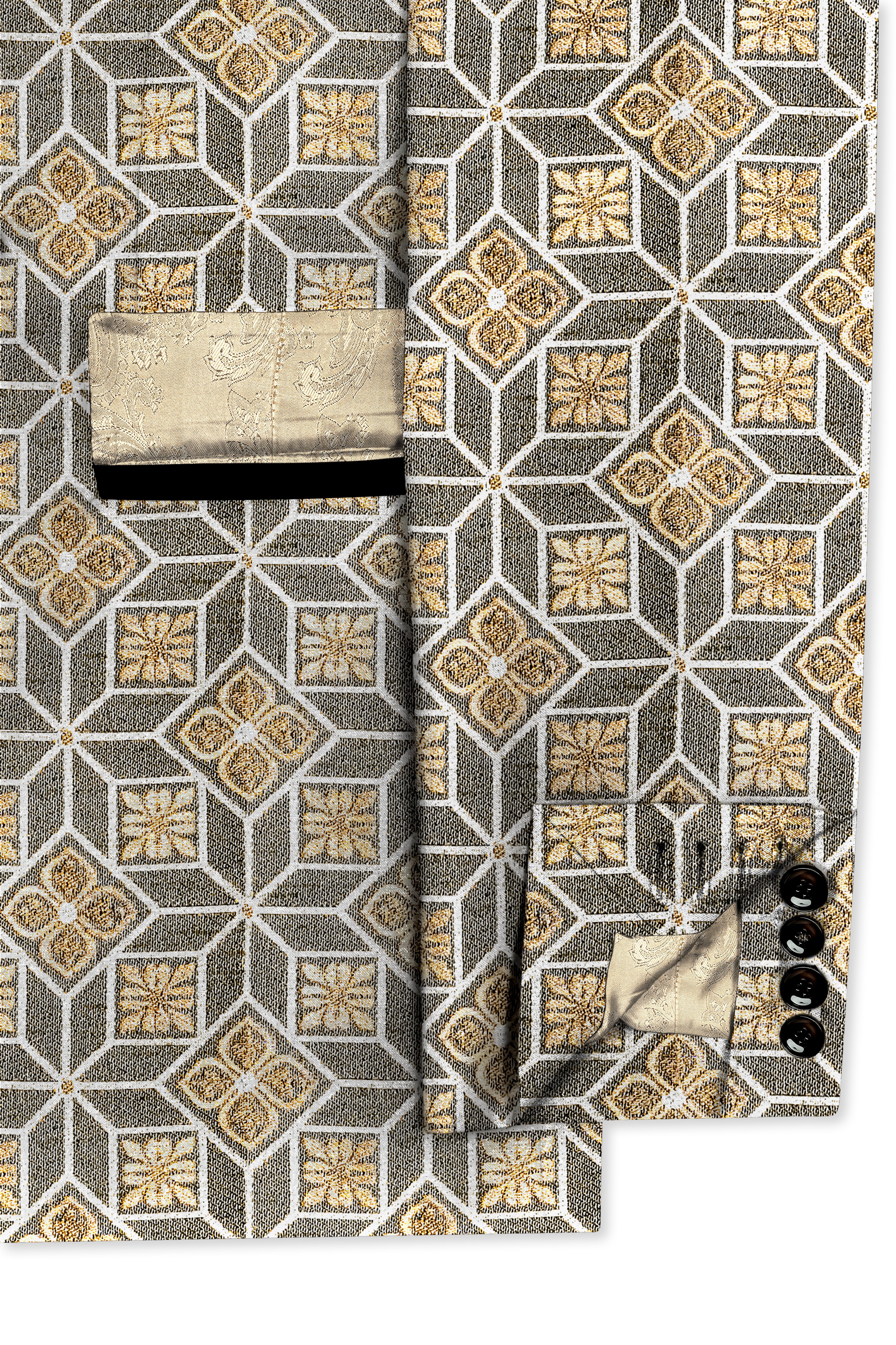 Friar Gray and Pavlova Brown Geometric Pattern Jacquard Weave Tuxedo Blazer BL3703-BKL-36, BL3703-BKL-38, BL3703-BKL-40, BL3703-BKL-42, BL3703-BKL-44, BL3703-BKL-46, BL3703-BKL-48, BL3703-BKL-50, BL3703-BKL-52, BL3703-BKL-54, BL3703-BKL-56, BL3703-BKL-58, BL3703-BKL-60