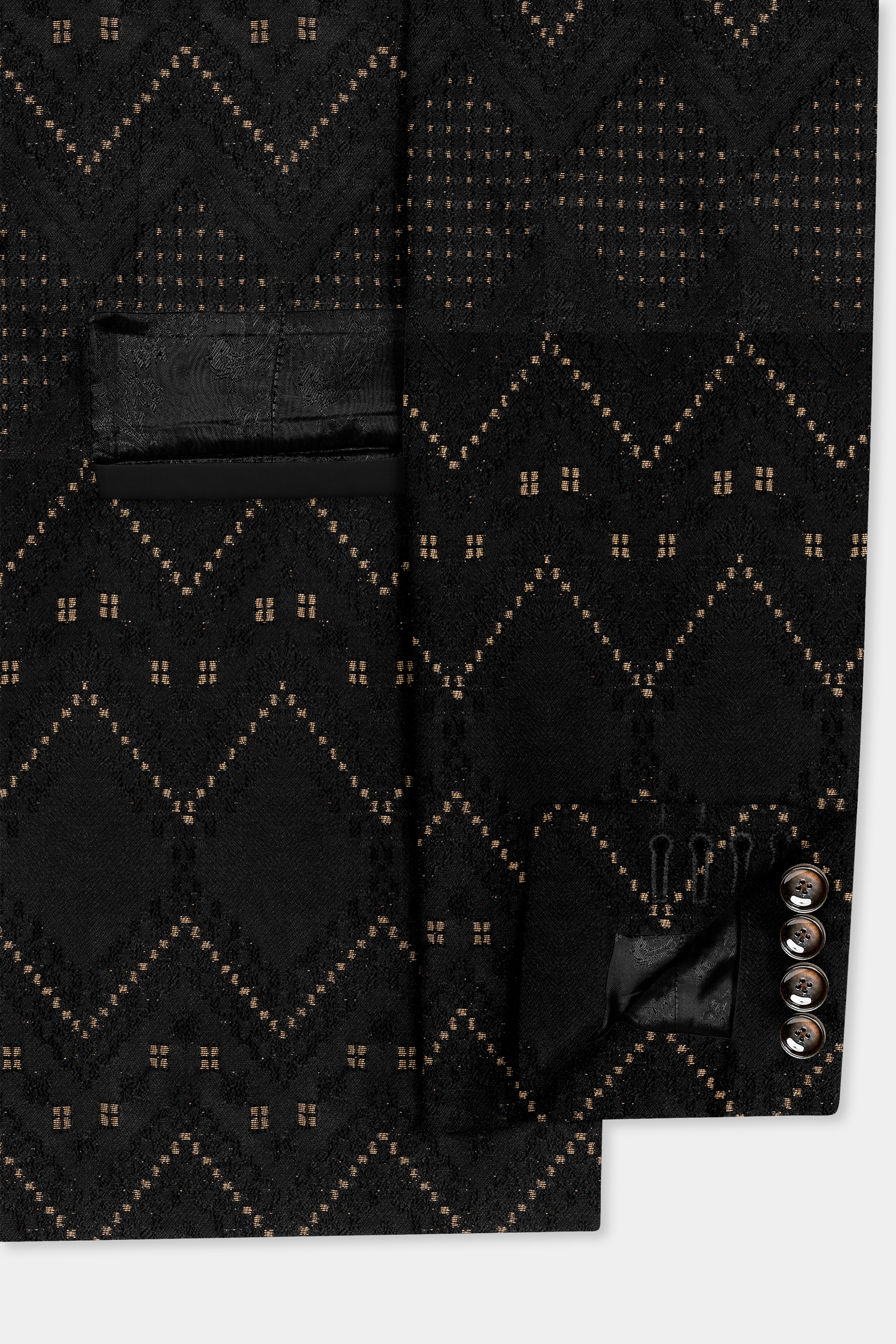 Jade Black and Porshe Cream Chevron Jacquard Weave Tuxedo Blazer BL3726-BKL-36, BL3726-BKL-38, BL3726-BKL-40, BL3726-BKL-42, BL3726-BKL-44, BL3726-BKL-46, BL3726-BKL-48, BL3726-BKL-50, BL3726-BKL-52, BL3726-BKL-54, BL3726-BKL-56, BL3726-BKL-58, BL3726-BKL-60