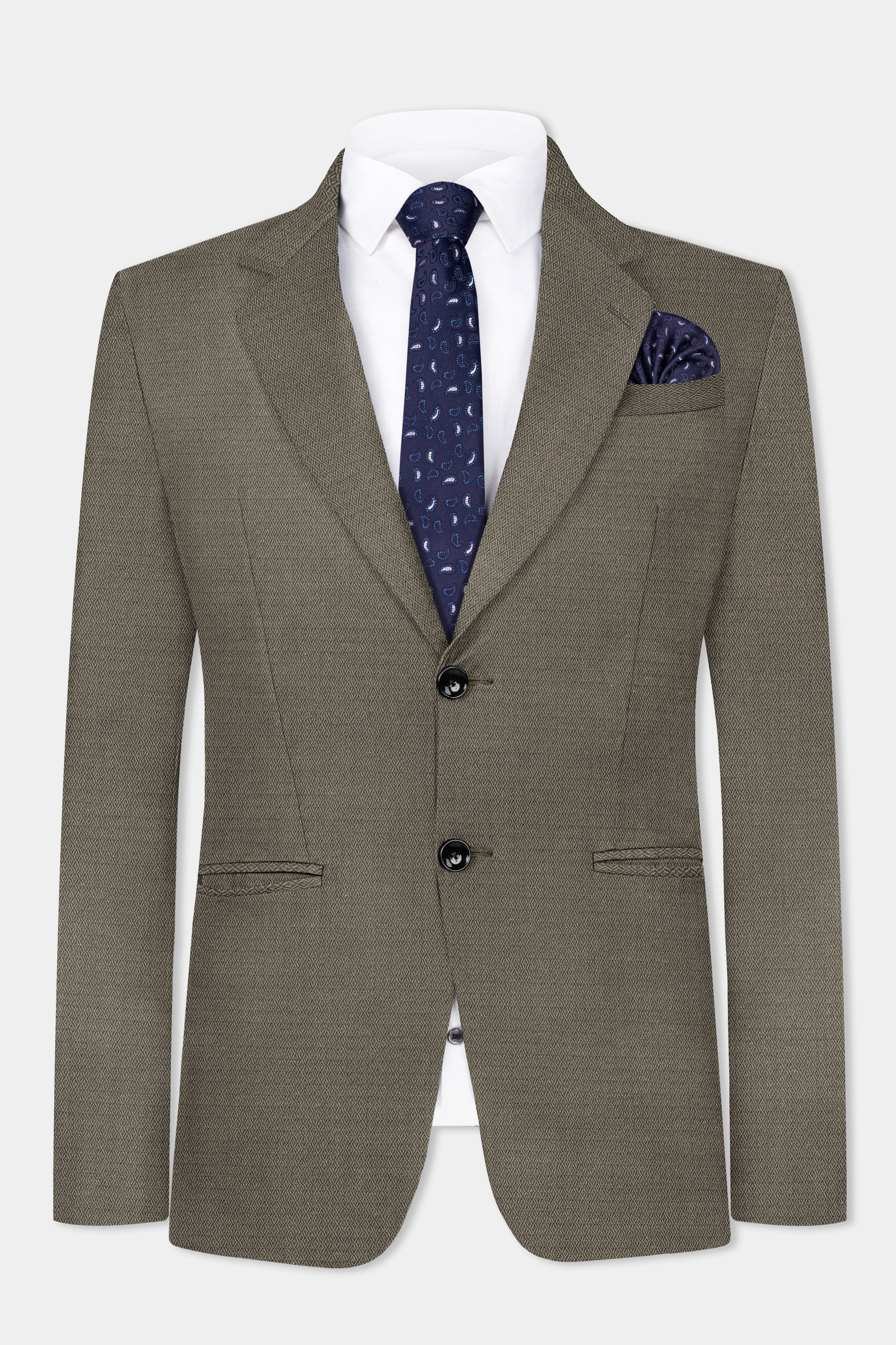 Wenge Brown Dobby Textured wool blend Blazer