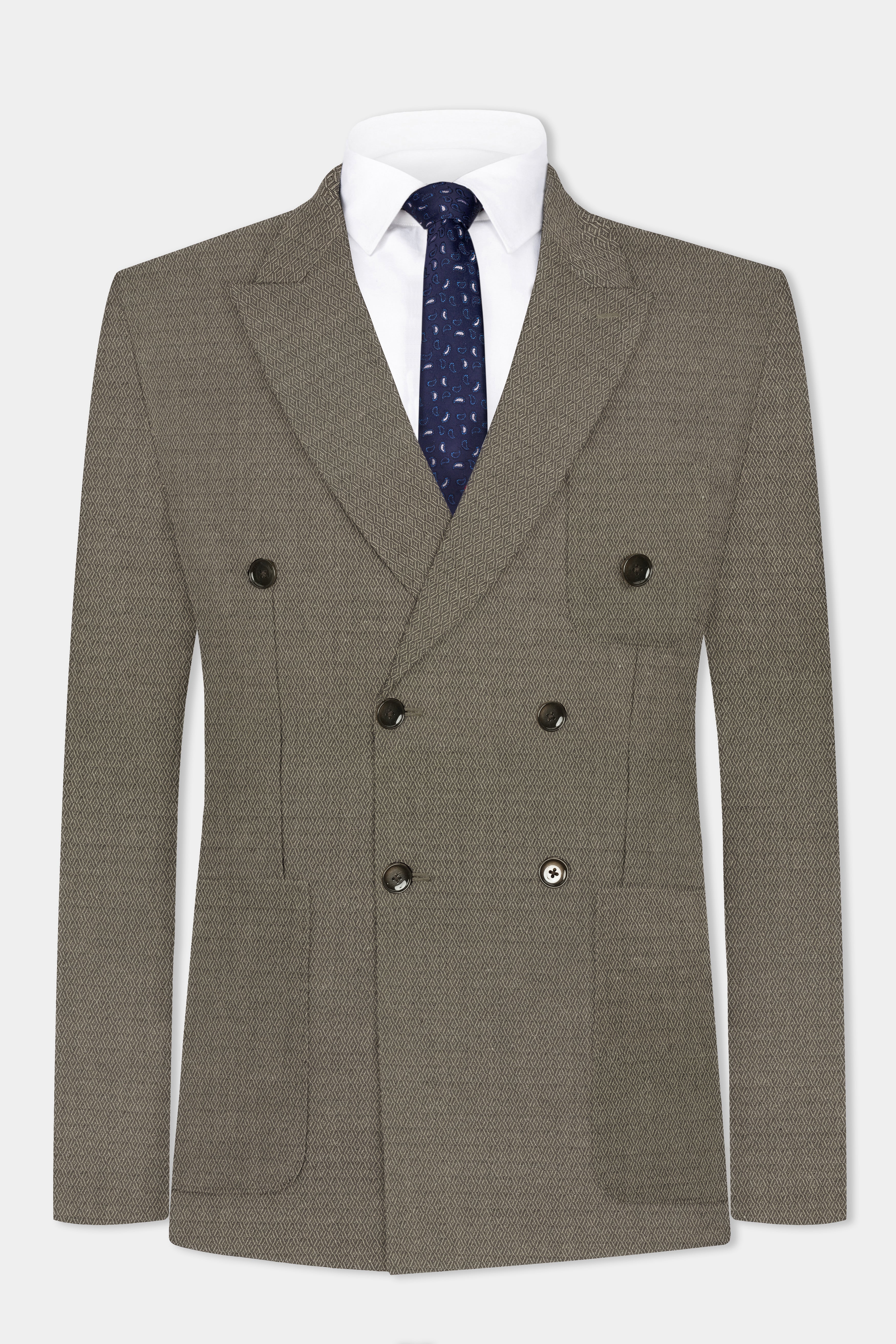 Wenge Brown Dobby Textured wool blend Double breasted Blazer