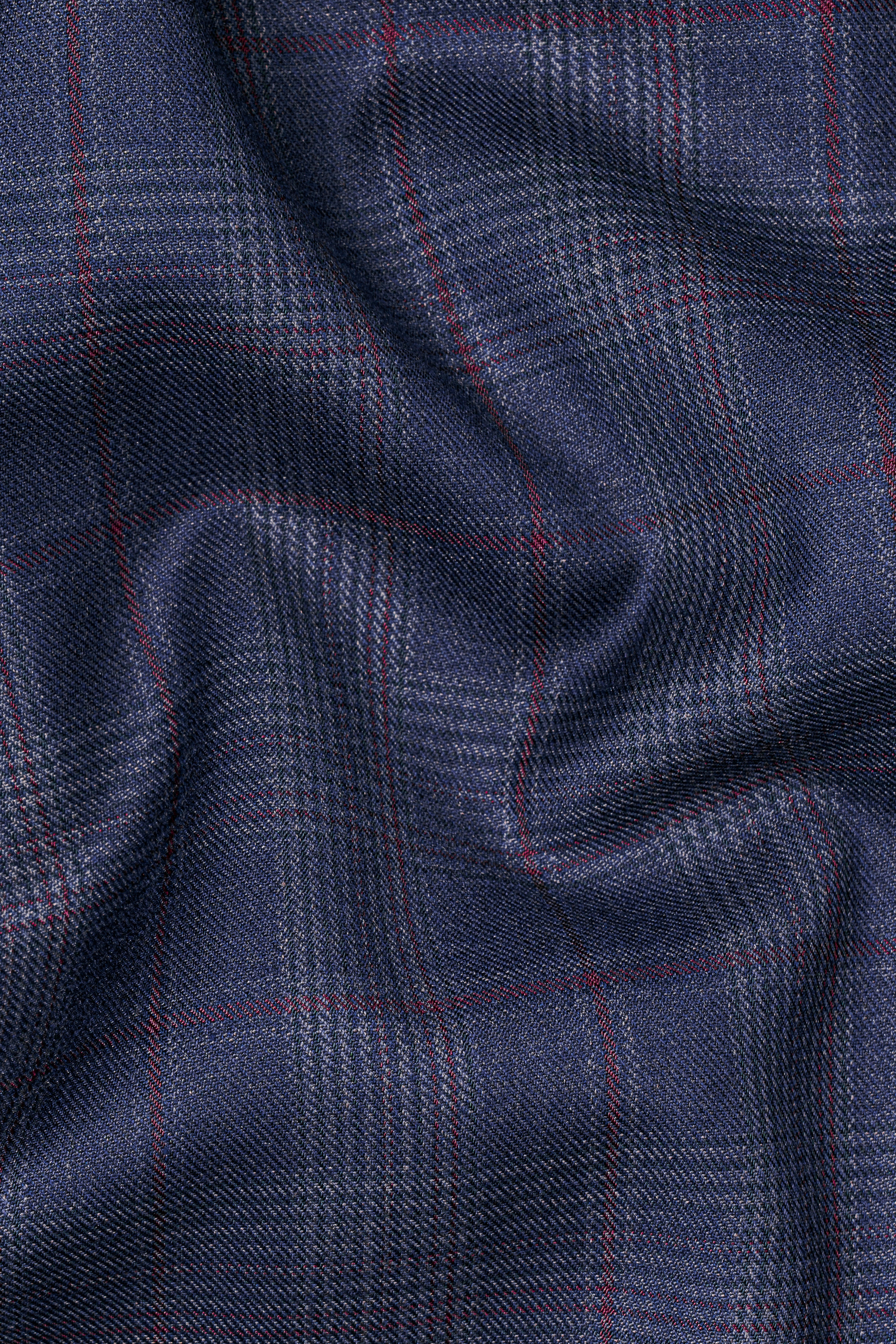 Tuna Blue Checkered Wool Blend Double Breasted Blazer