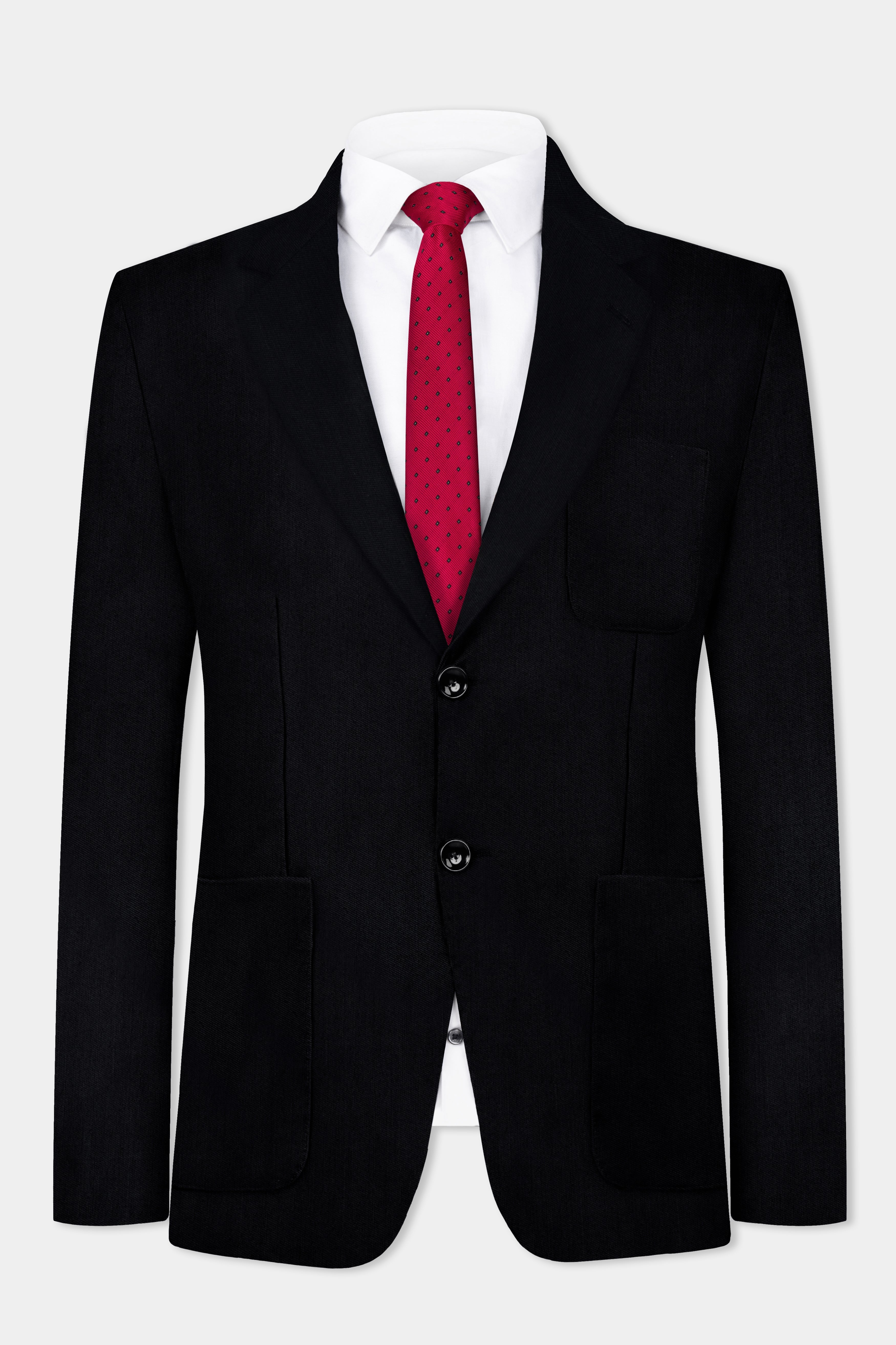 Jade Black Plain Solid Wool Blend Blazer