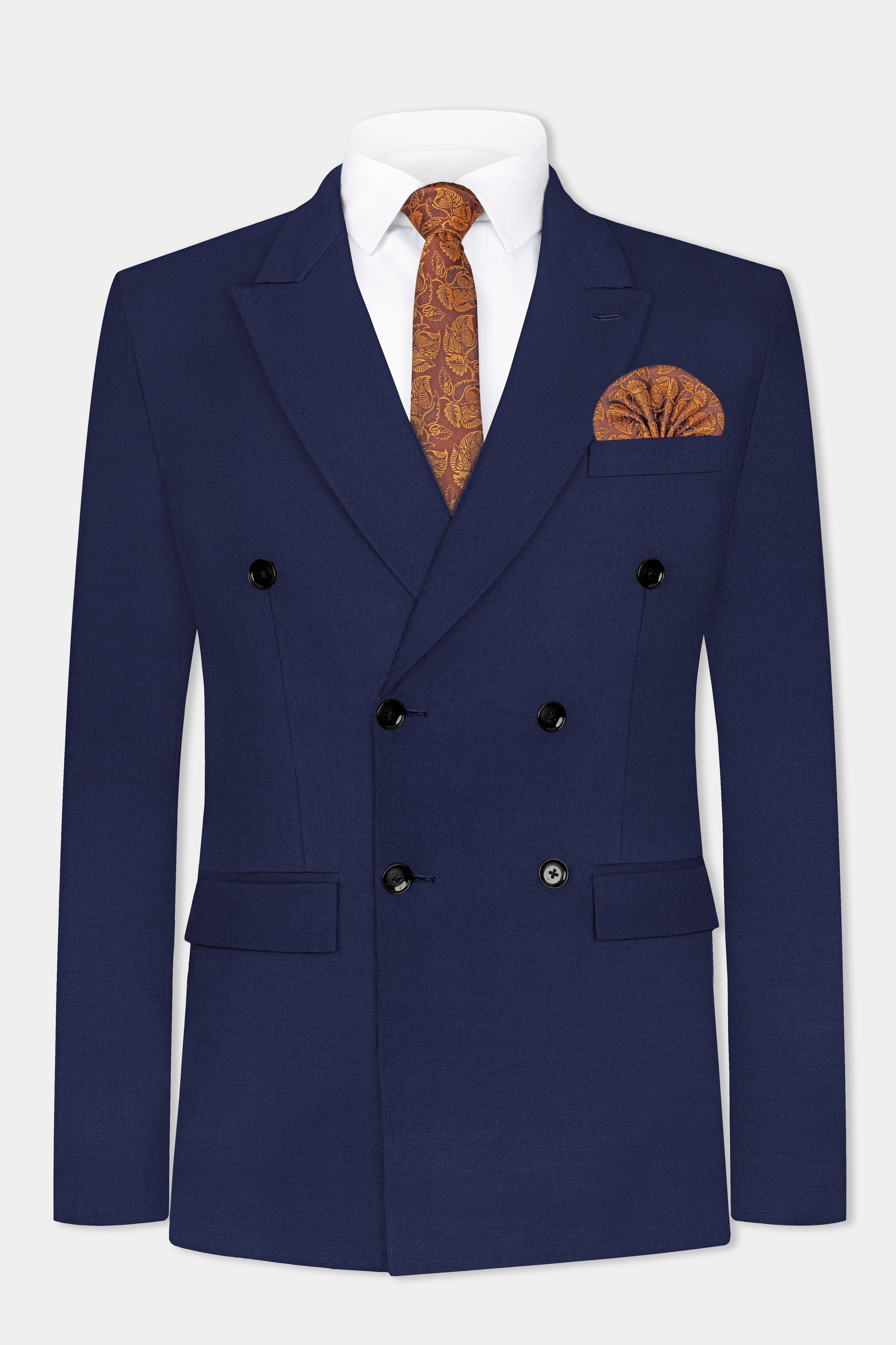 Tealish Blue Plain Solid Wool Blend Double Breasted Blazer