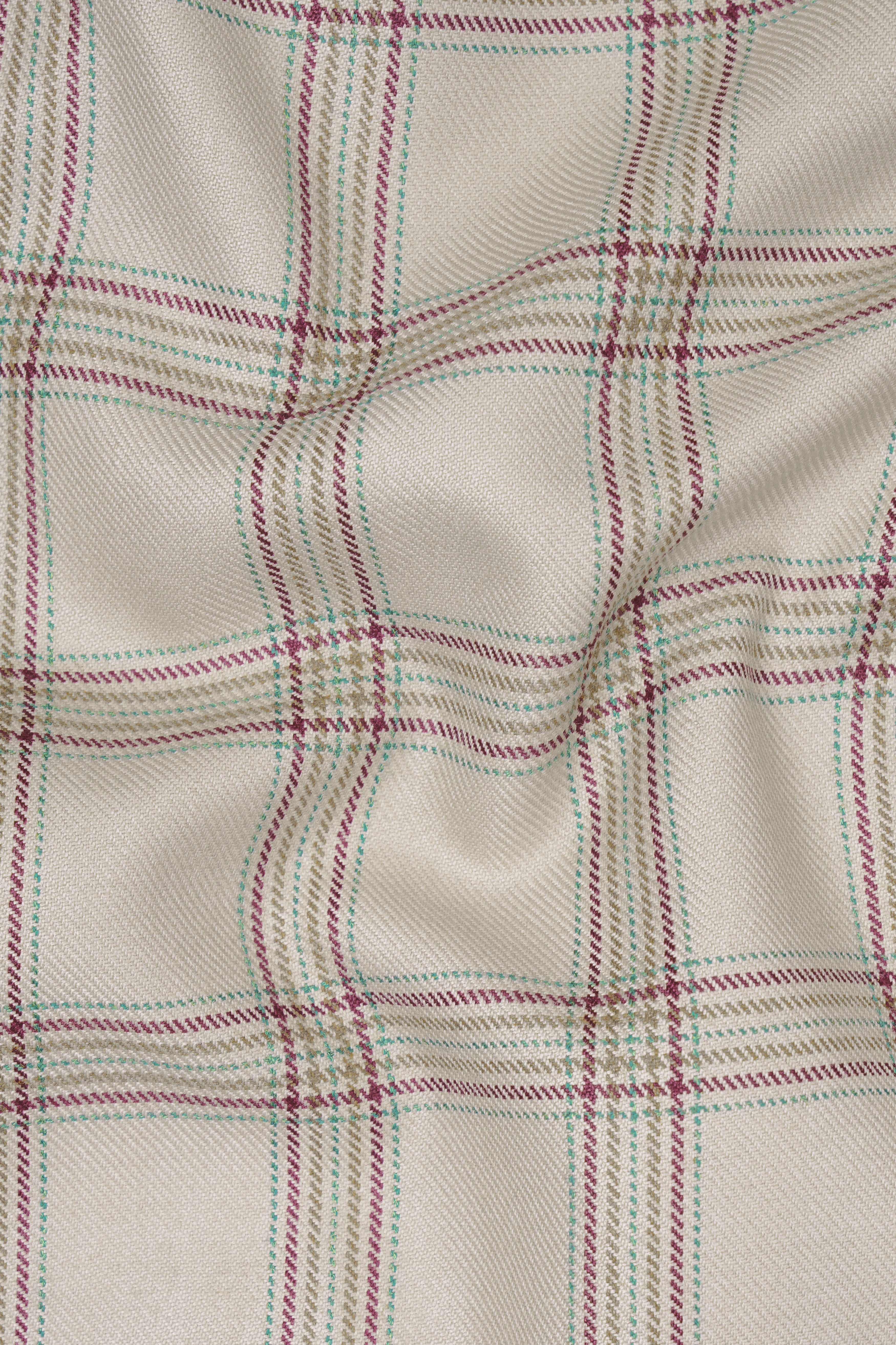 Swirl Cream with Maroon and Green windowpane Tweed Double Breasted Blazer